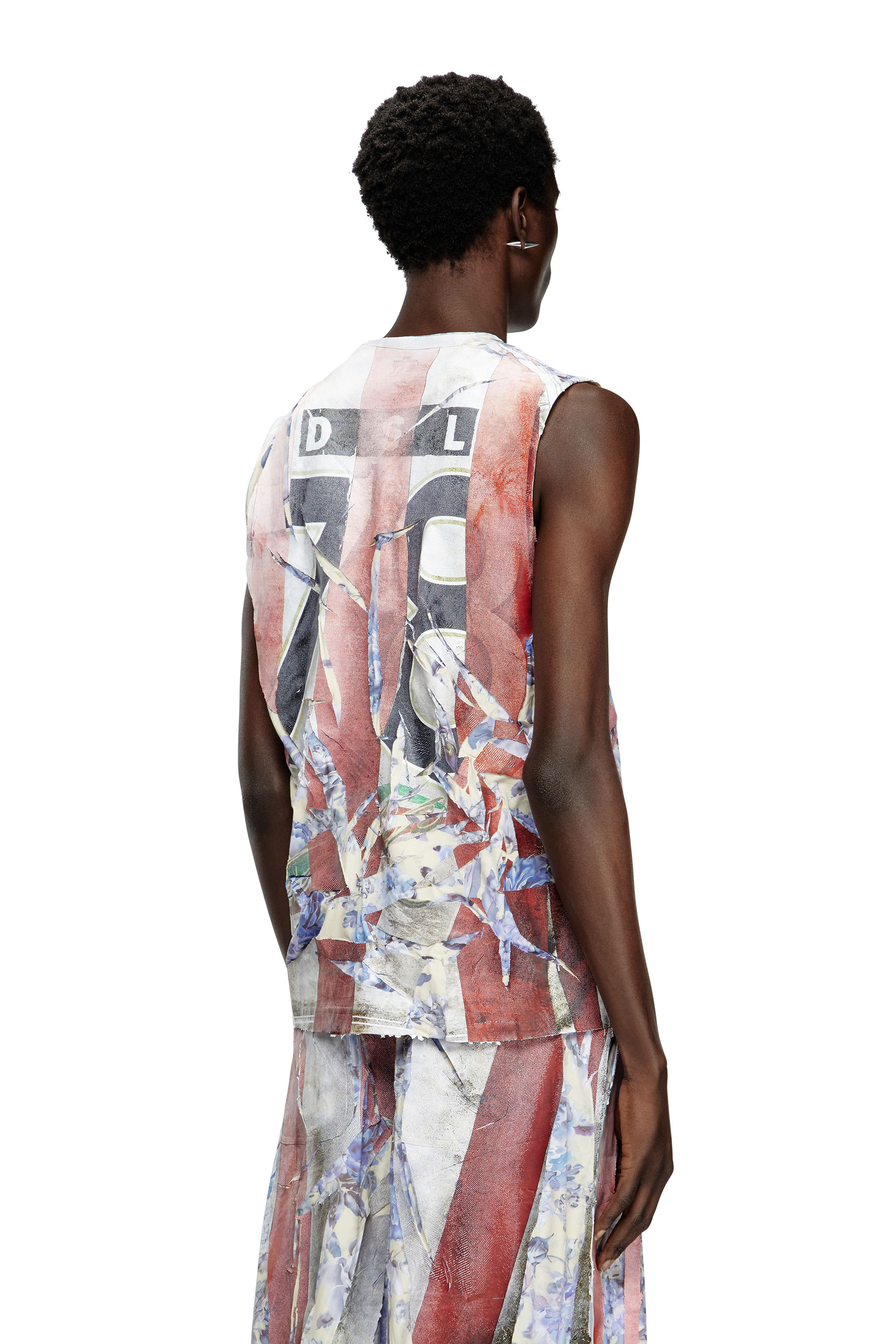 Diesel - T-PER-STRIPE, Unisex's Floral tank top with cracked logo print in レッド/ホワイト - 4
