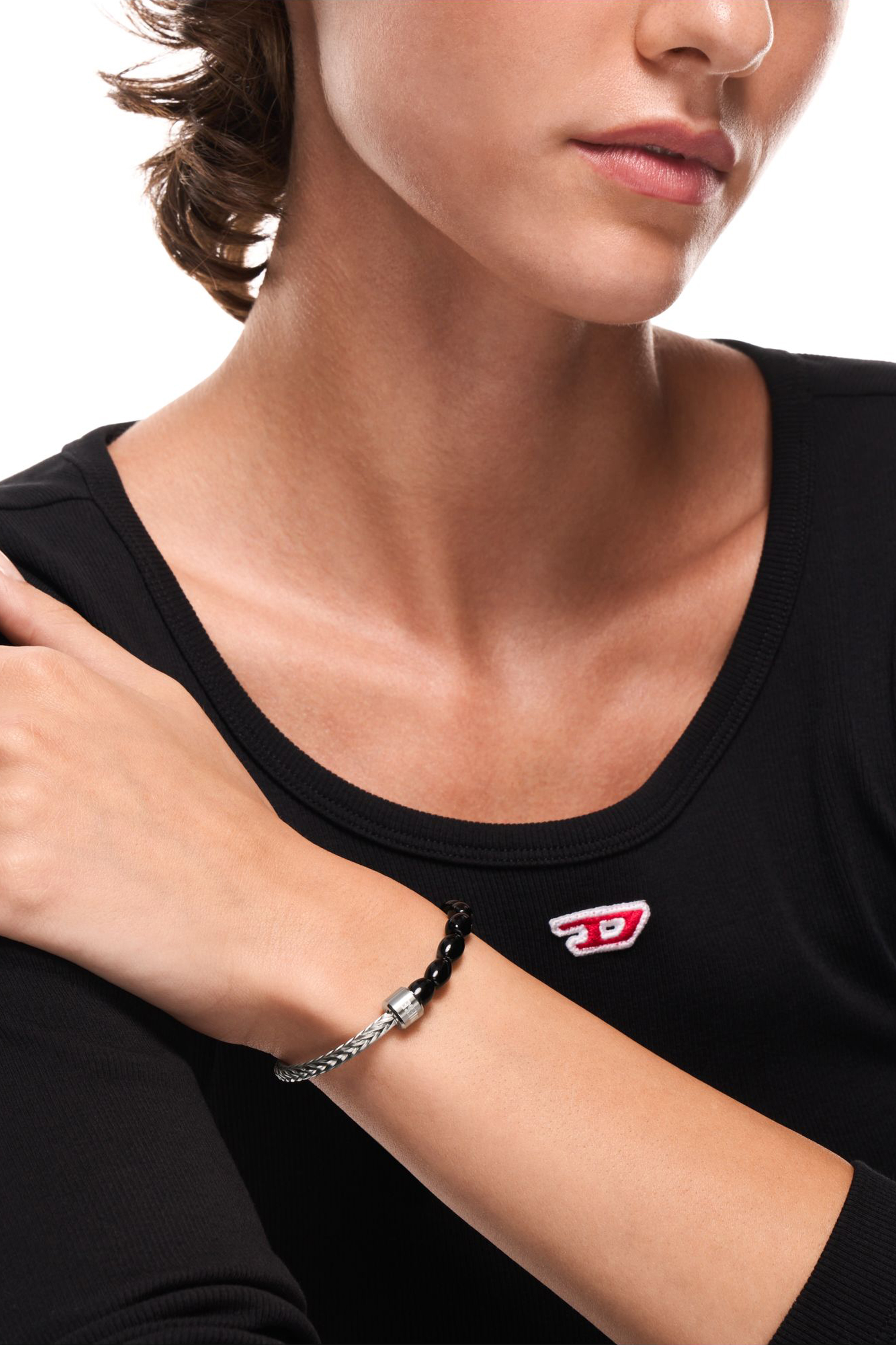 Diesel - DX1714040, Unisex's Black Agate Beaded Bracelet in シルバー/ブラック - 4