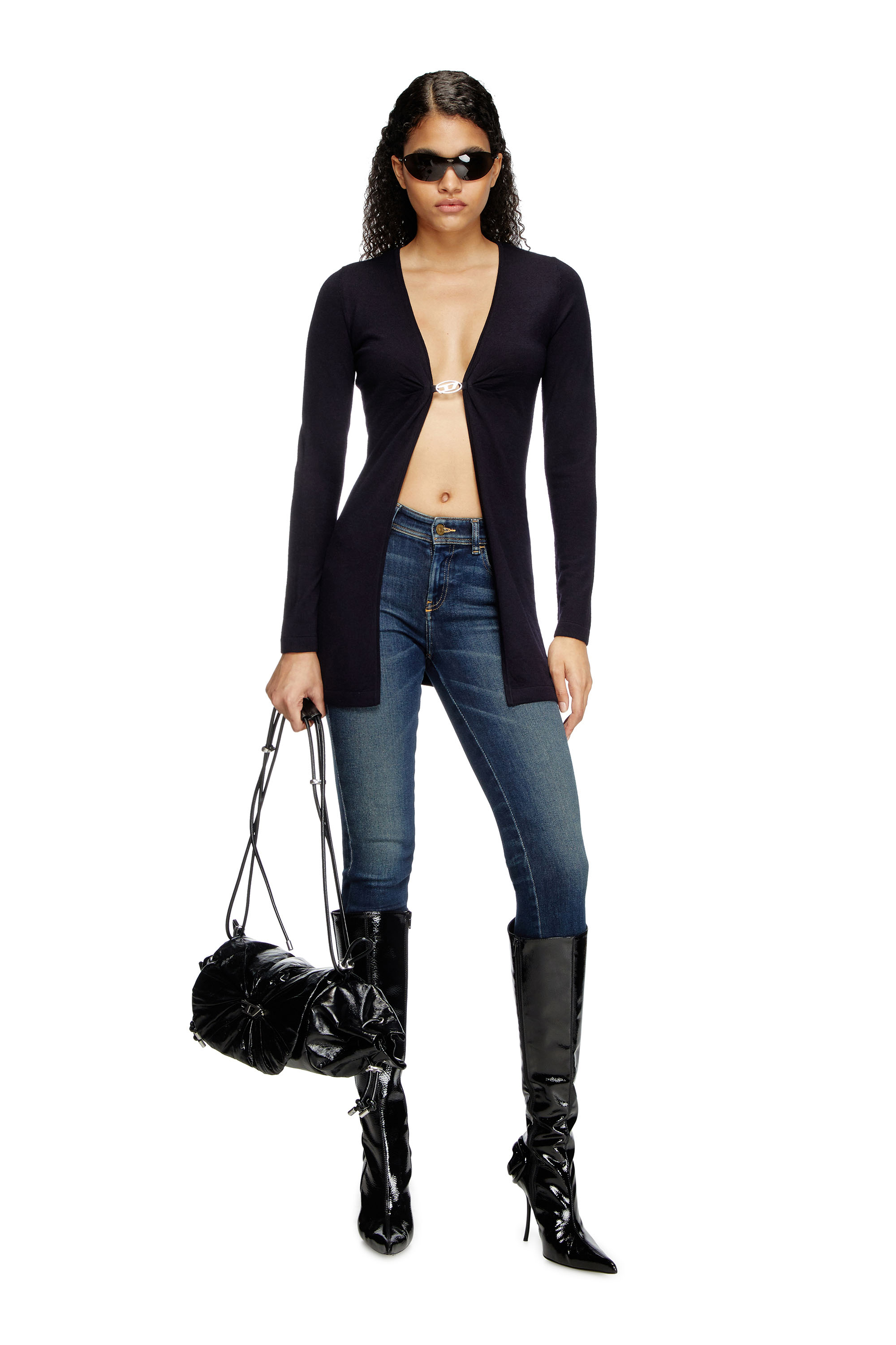 Diesel - M-PIERRY-LONG, Female's Longline wool cardigan with open front in ダークブルー - 2
