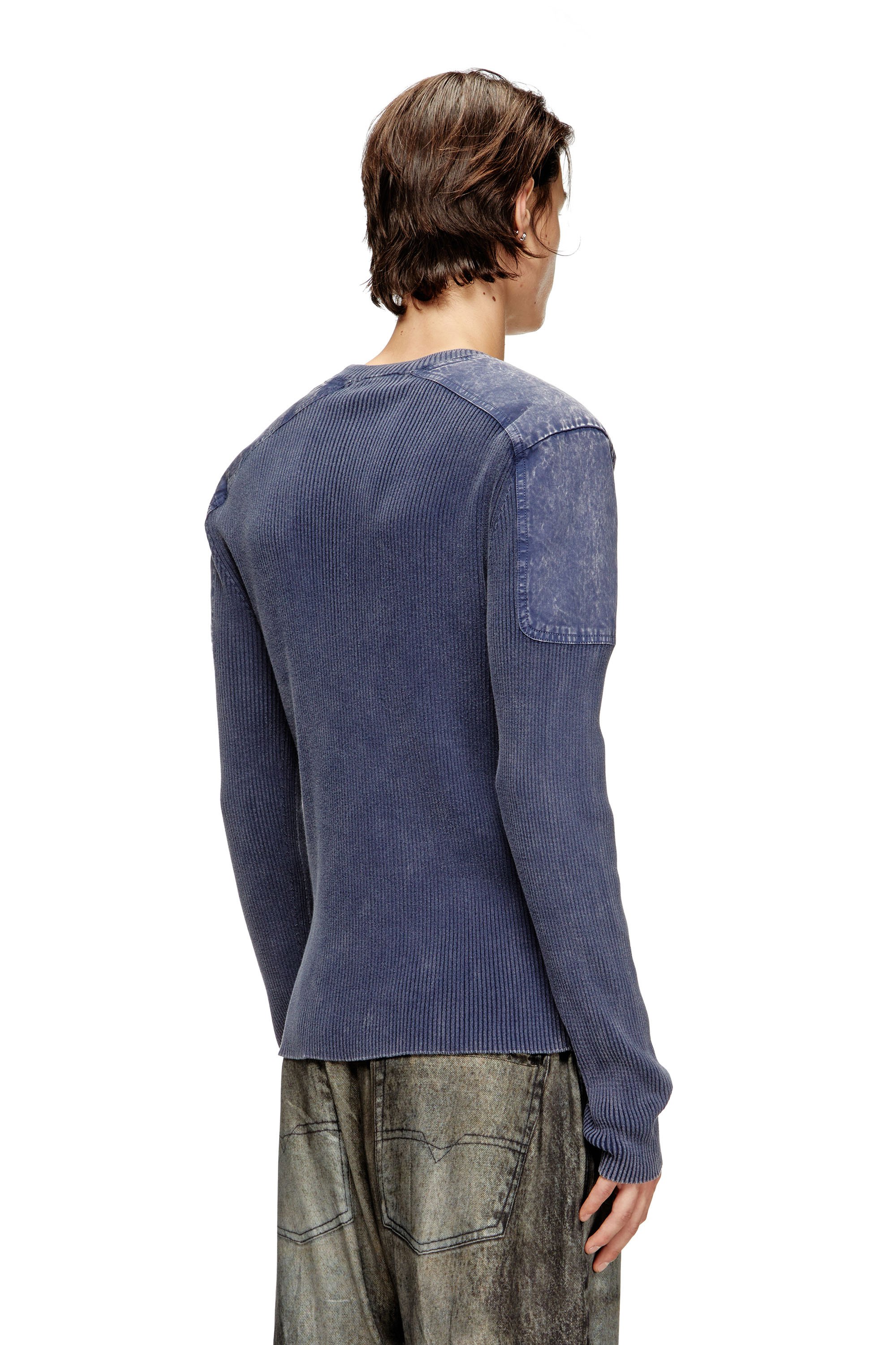 Diesel - K-MARTIN, Male's Jumper with contrast shoulder panels in ブルー - 4