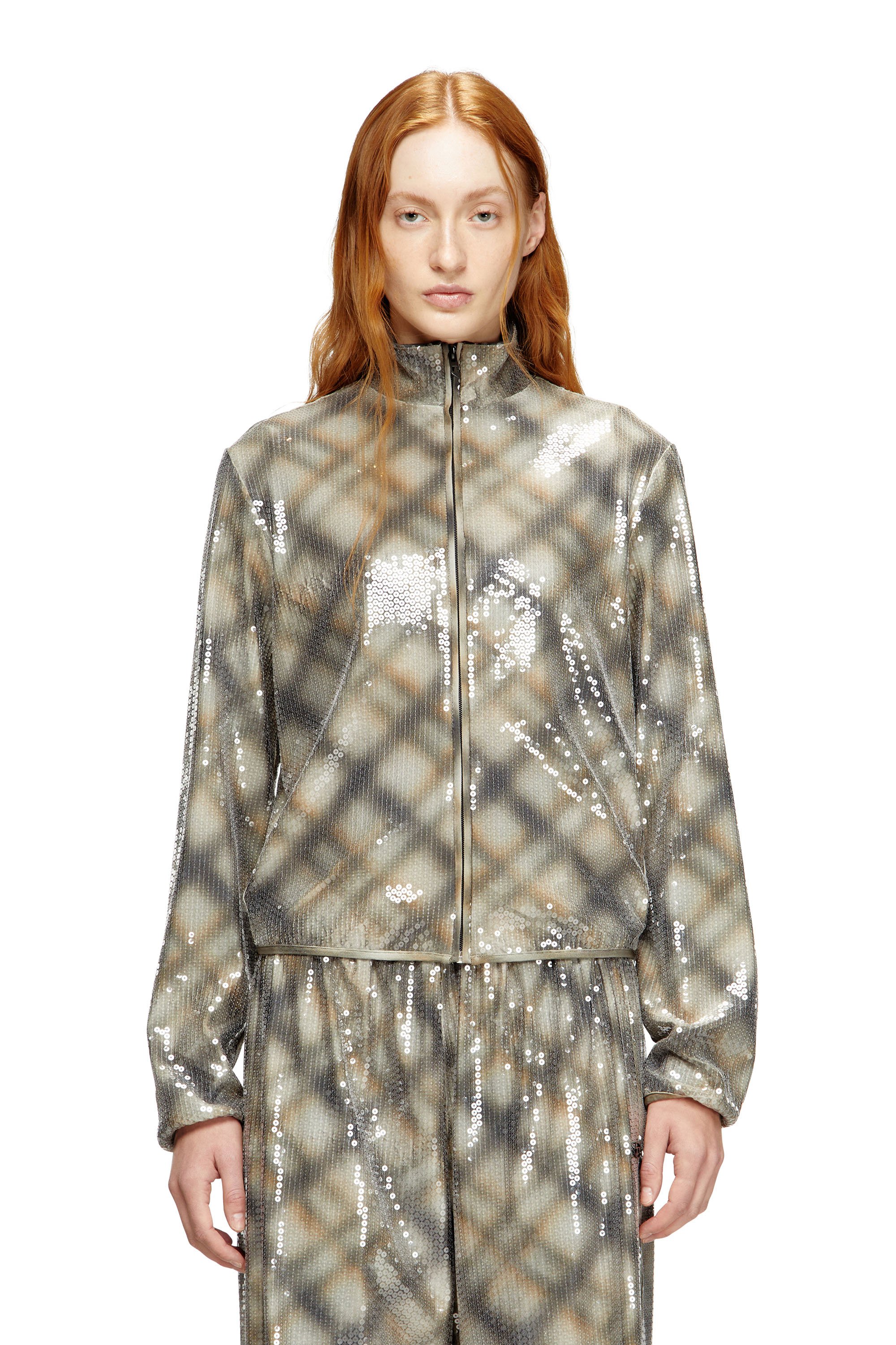 Diesel - F-EREQUINS, Female's ジップアップスウェット in ベージュ/グレー - 1