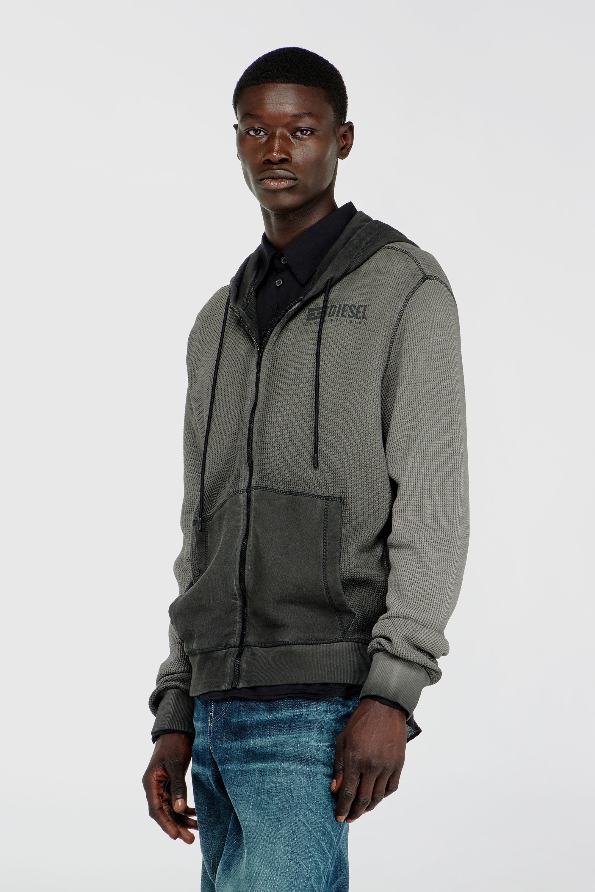 Diesel - S-WAFY-HOOD-ZIP, Male's ジップアップパーカー in グレー - 1
