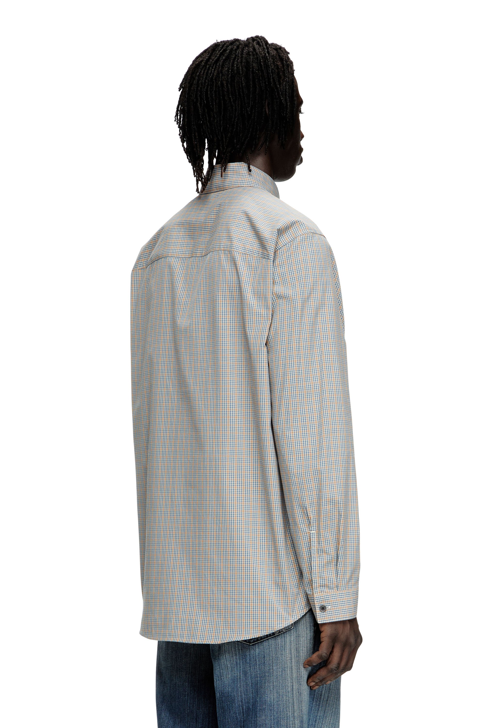 Diesel - S-SIMPLY-DLBV, Male's Checked shirt with Oval D embroidery in ブラウン/グレー - 4