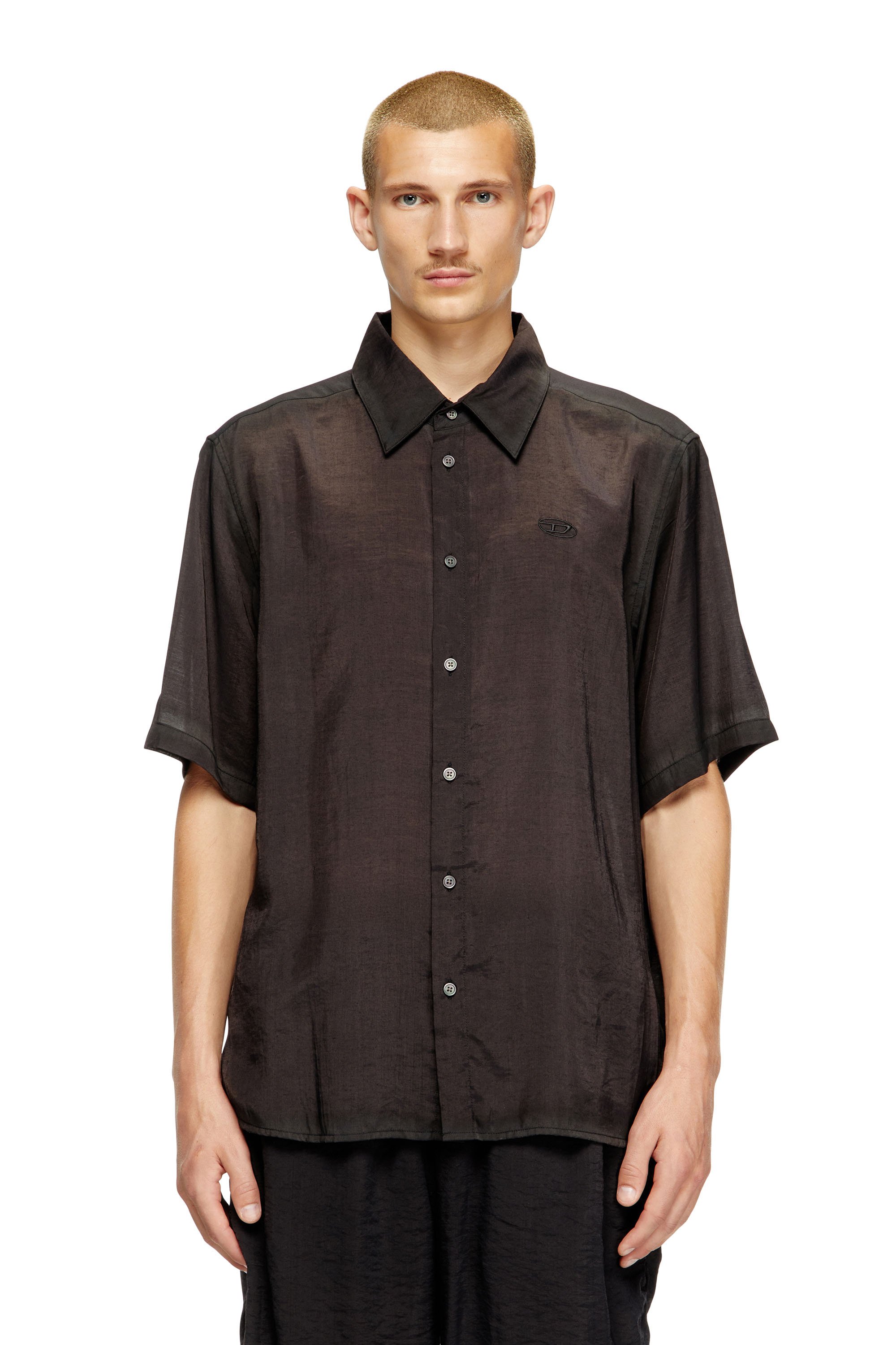 Diesel - S-SIMPLY-SS-LHBA, Male's Shirt in crinkled nylon-viscose in ダークグレー - 1