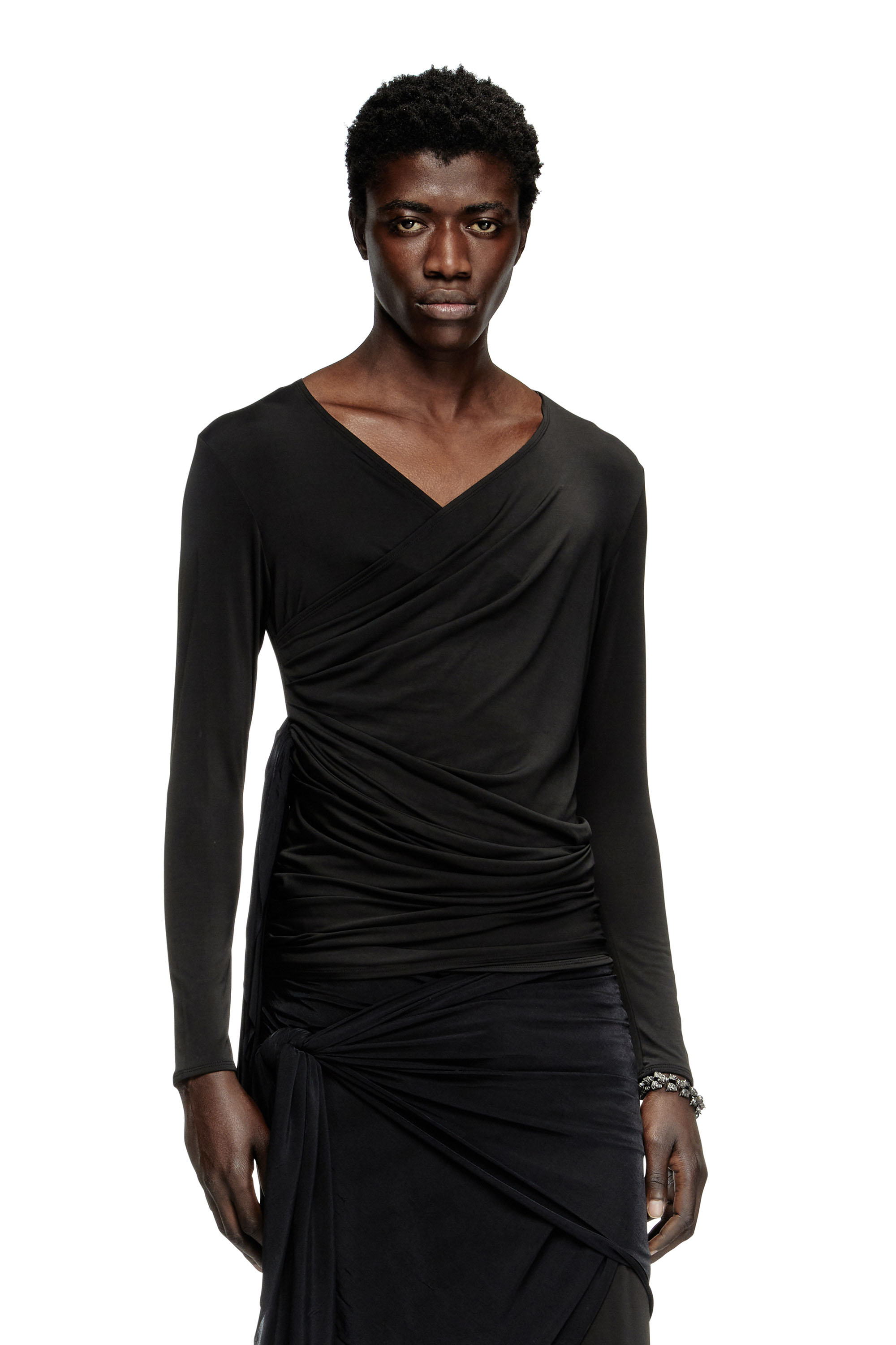 Diesel - T-CRISSY-PLAIN, Unisex's Draped top in fluid jersey in ブラック - 5