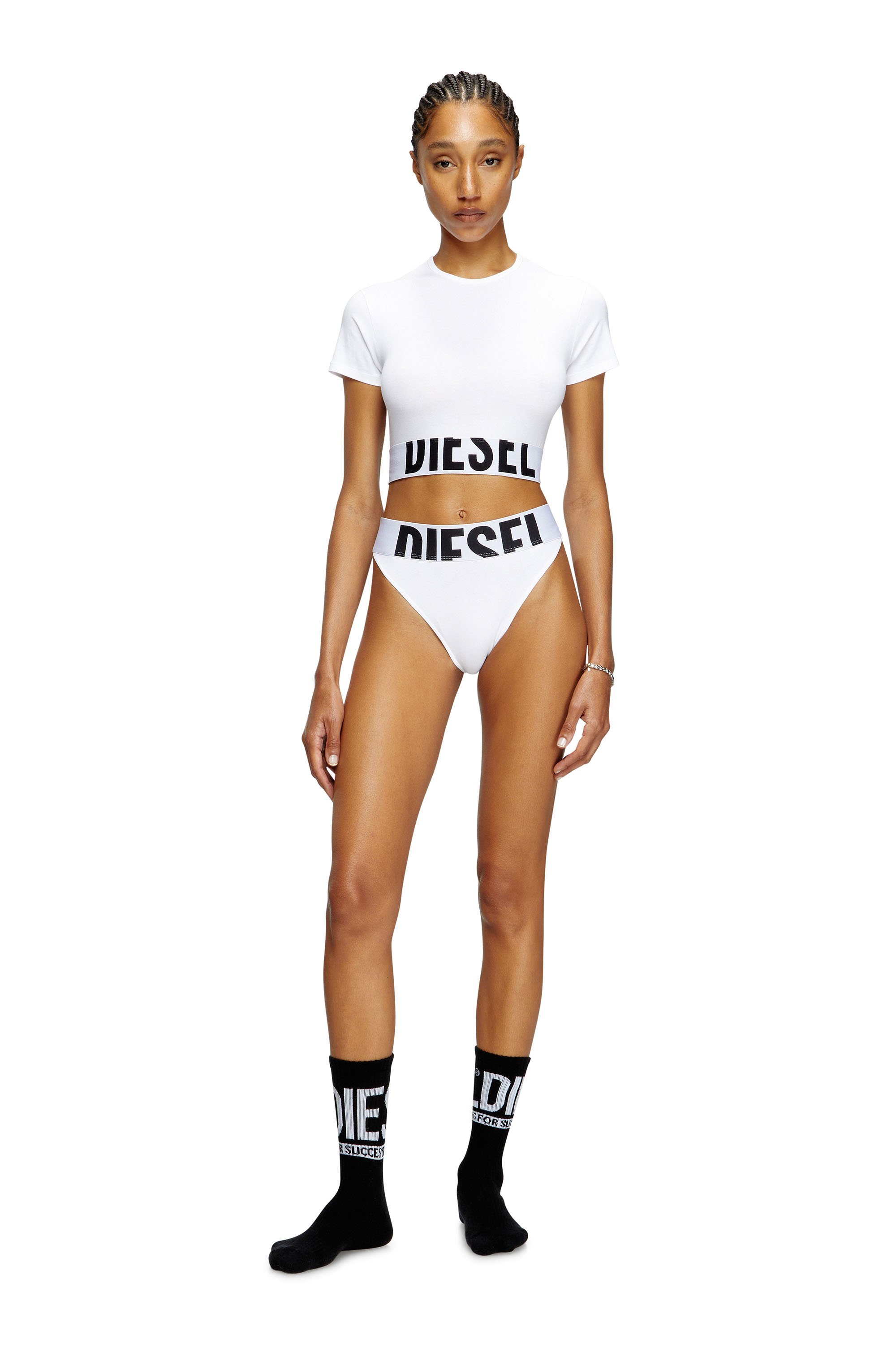 Diesel - UFTEE-SPORT-CROPPED-T-SHIRT, Female's Sporty cropped top with logo band in ホワイト - 2