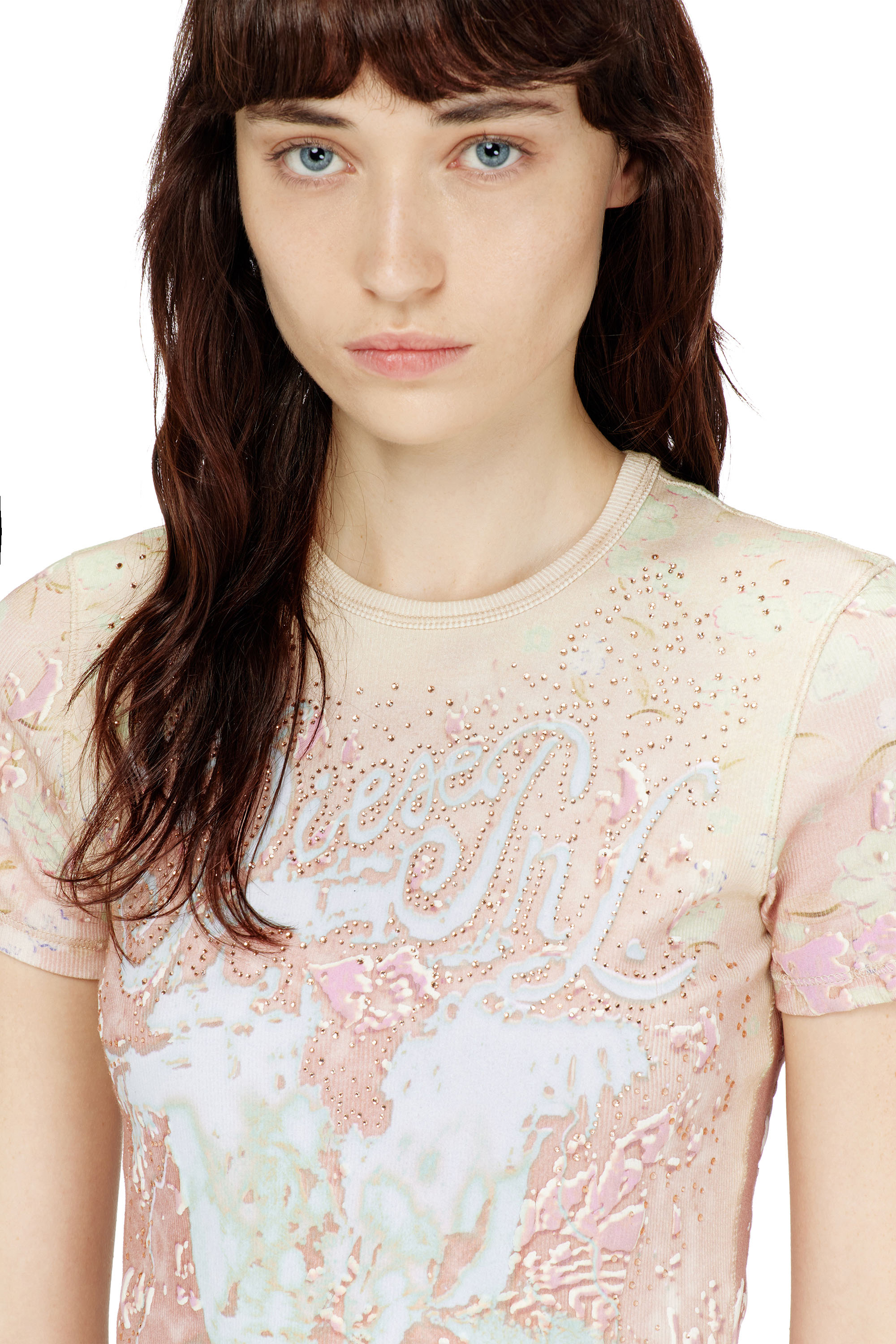 Diesel - T-BRIL, Female's Animalier-print top with crystals in ピンク / ホワイト - 5