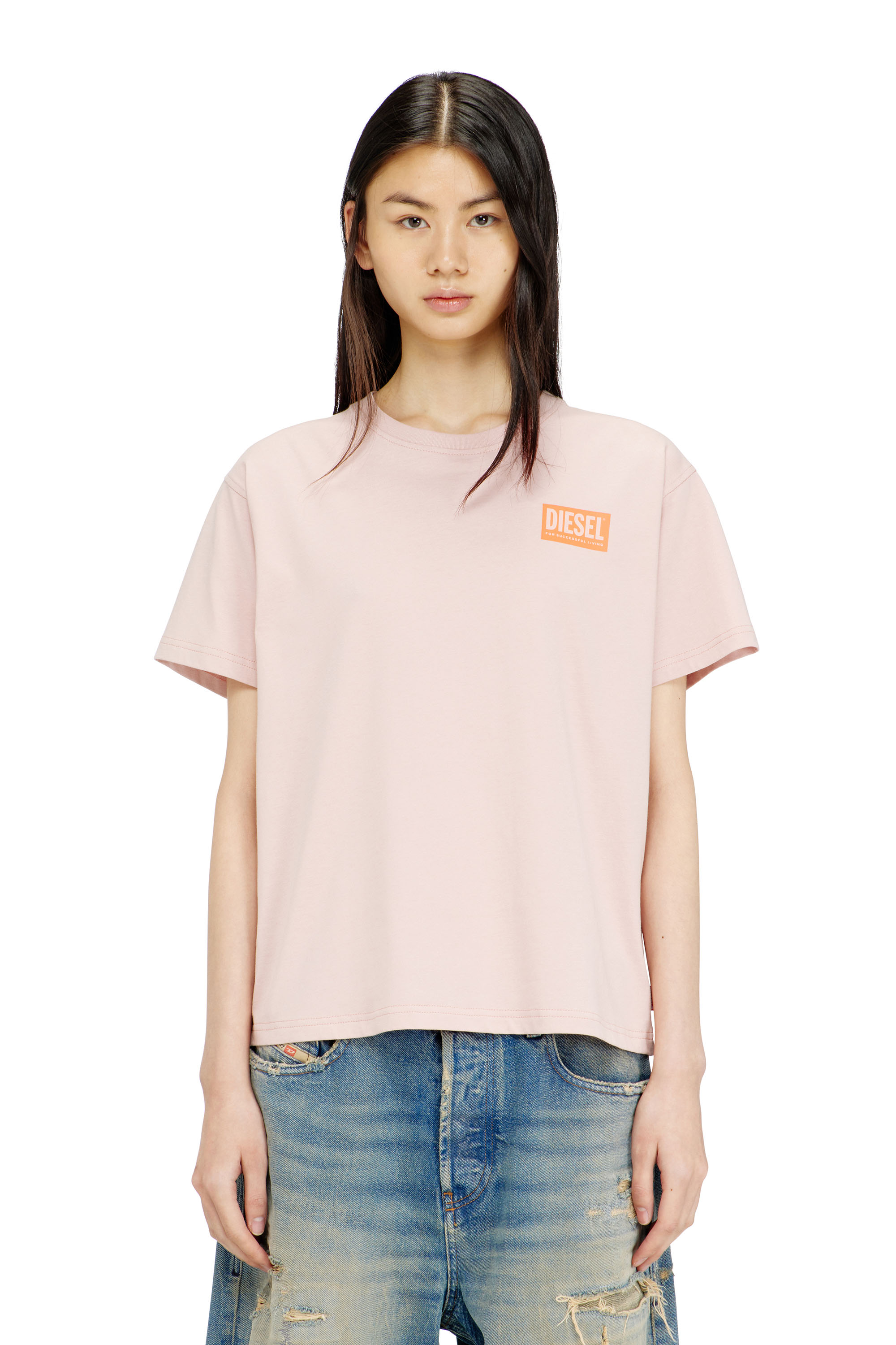 Diesel - T-NORMY-S6, Female's Organic cotton jersey t-shirt with crew neck and logo print in ピンク / ホワイト - 3