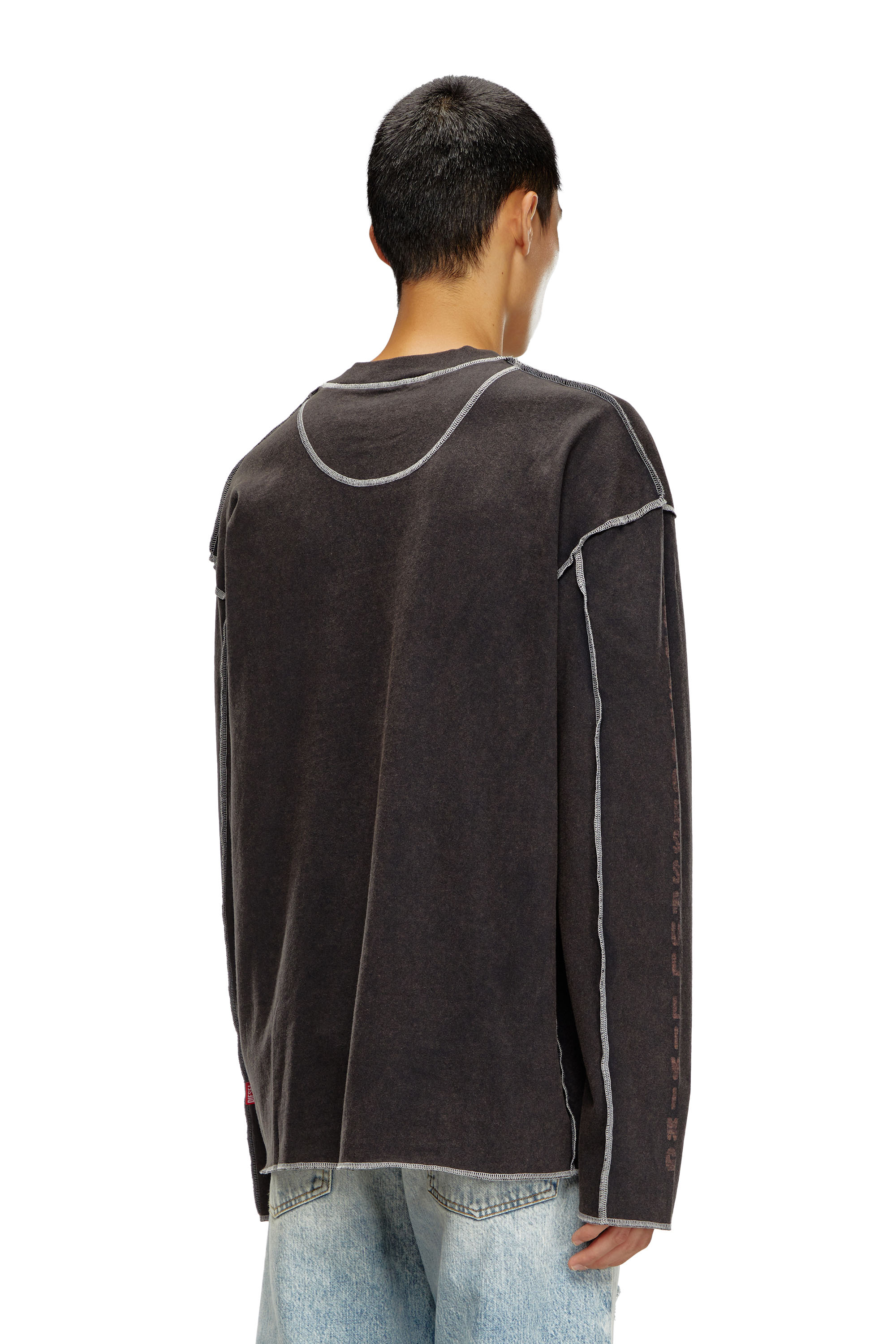 Diesel - T-CRAOR-LS, Male's Long-sleeve T-shirt with inside-out effect in ダークグレー - 5