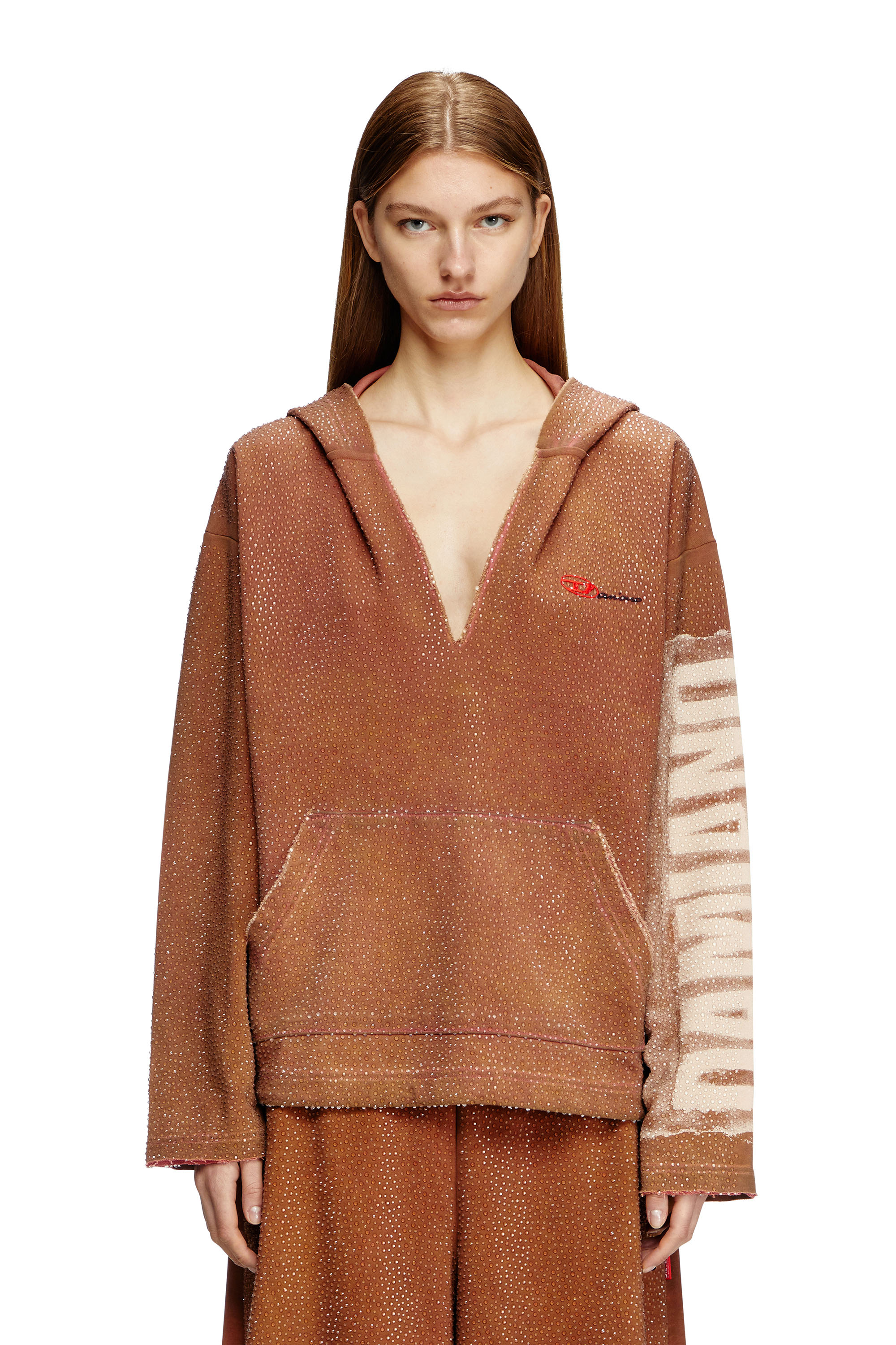 Diesel - S-BOXT-HOOD-LUX-DD, Unisex's Treated V-neck hoodie with crystals in ブラウン - 7