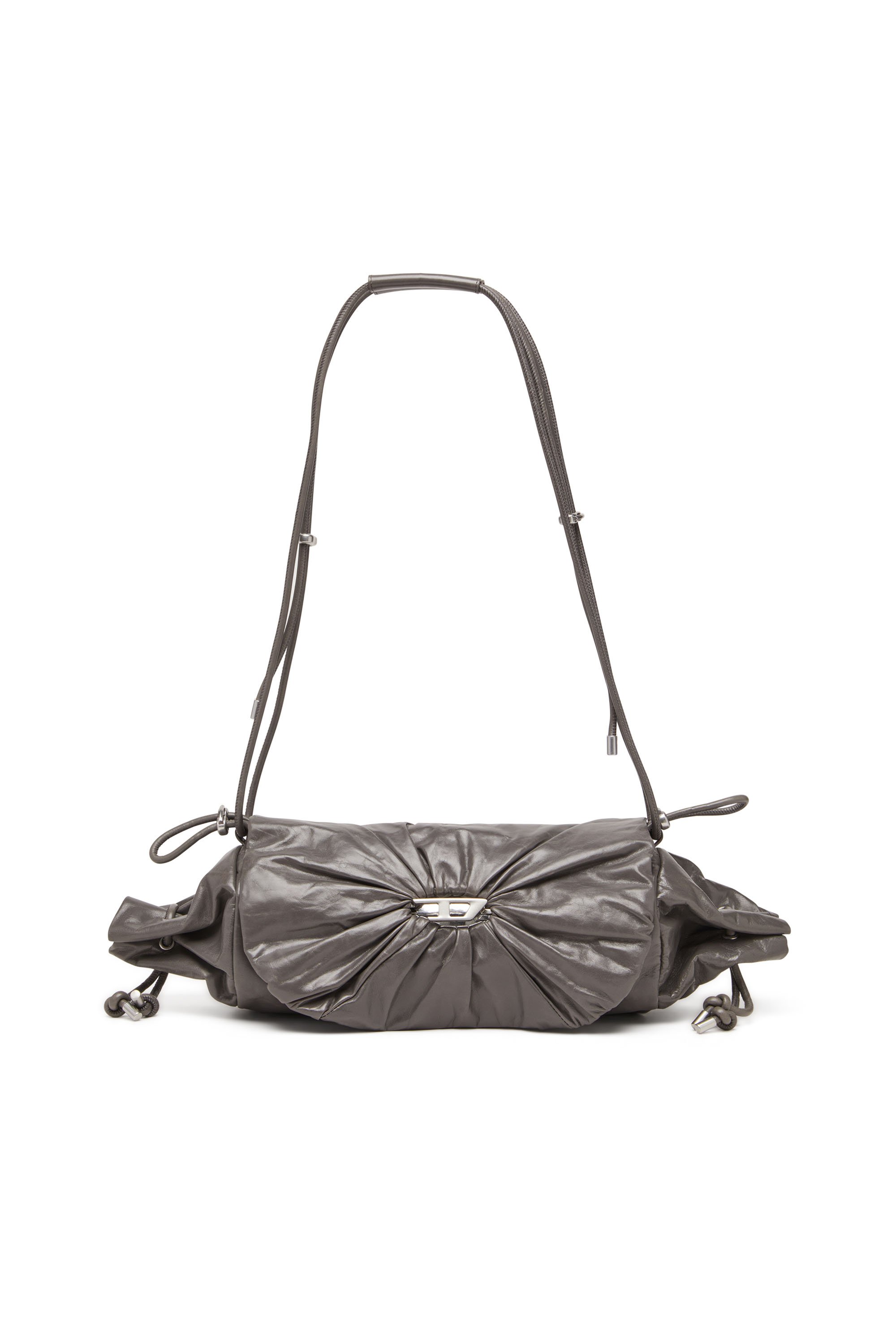 Diesel - SCRUNCH-D SHOULDER M, Female's Scrunch-D M-Shoulder bag in shiny leather in グレー - 1