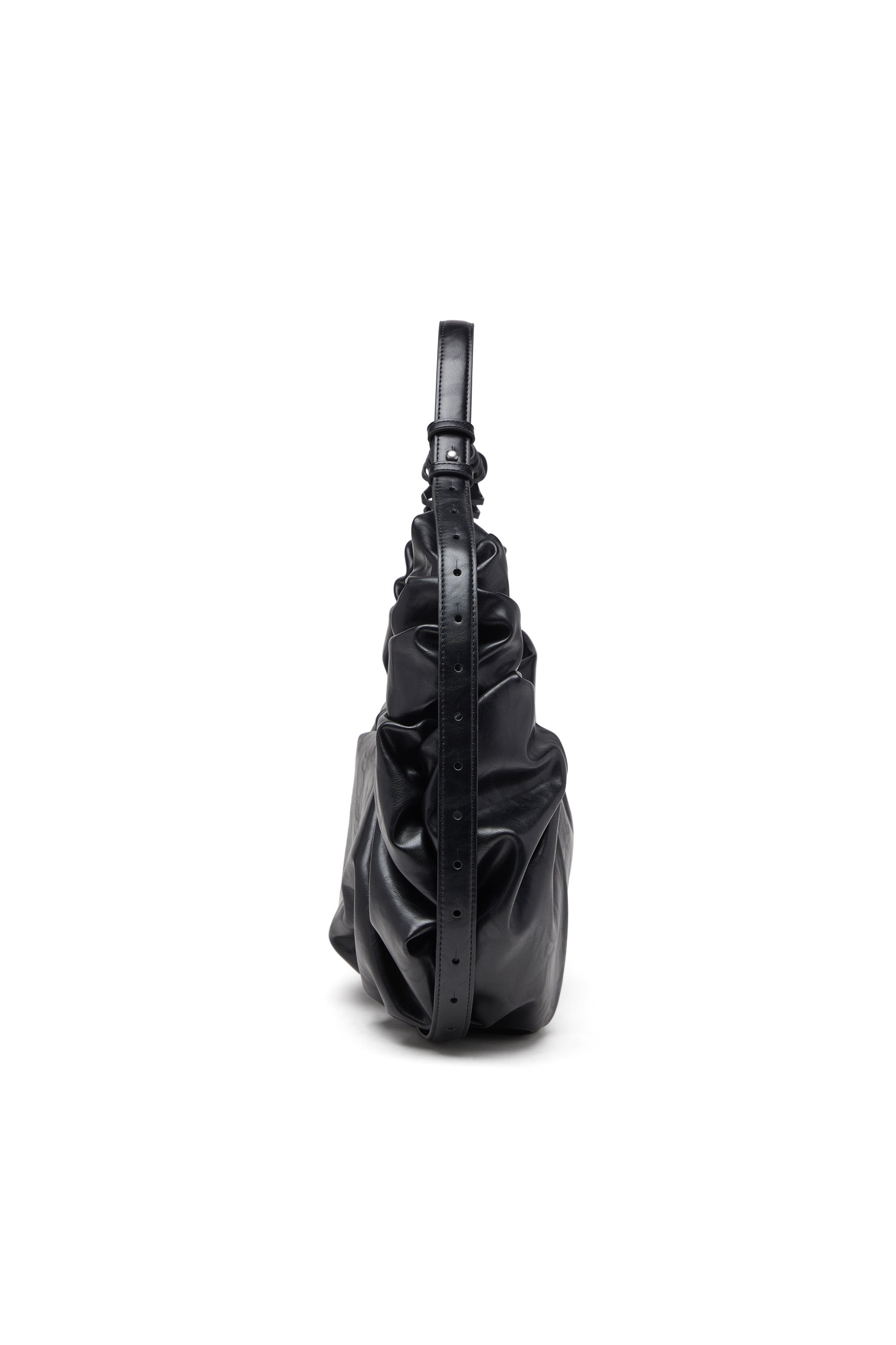 Diesel - GRAB-D HOBO L, Female's Grab-D L-Large scrunched hobo bag in shiny PU in ブラック - 4