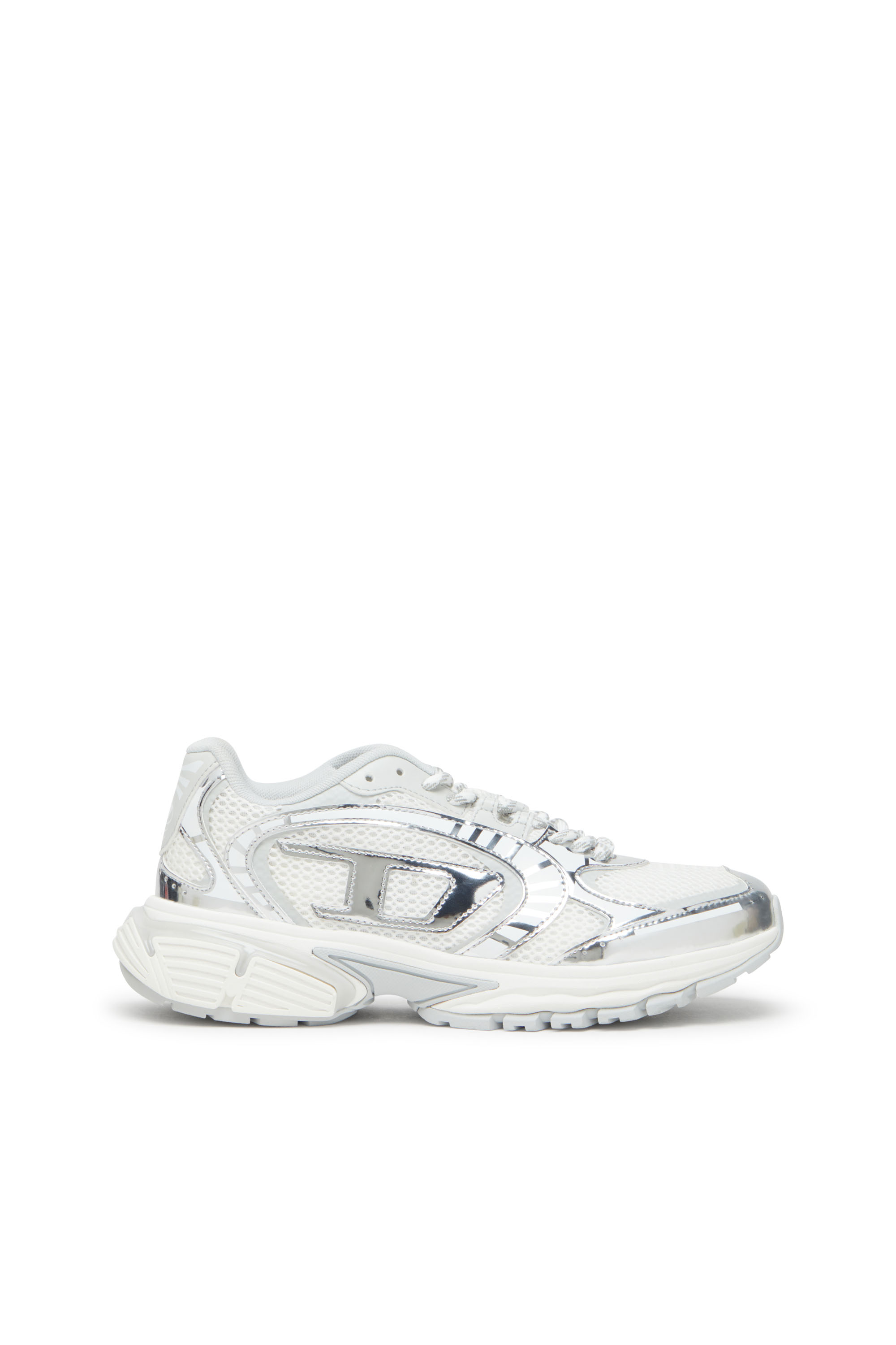 Diesel - S-PRO-V-DENSE LOW W, Female's S-Pro-V-Dense-Metallic mesh sneakers with Oval D logo in ホワイト/シルバー - 1