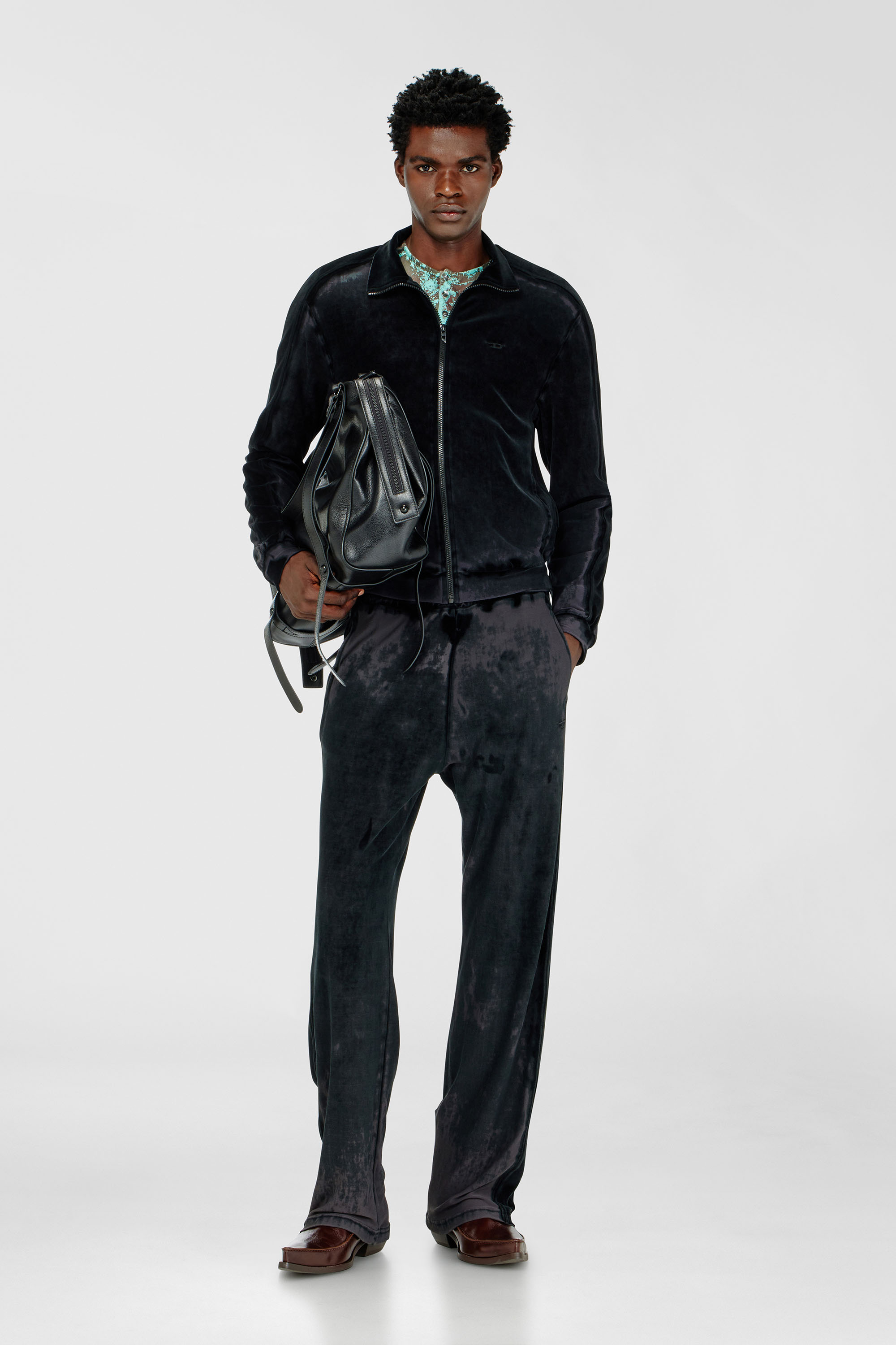 Diesel - S-TRAPED, Male's Zip-up sweatshirt in devor&eacute; chenille in ブラック - 2