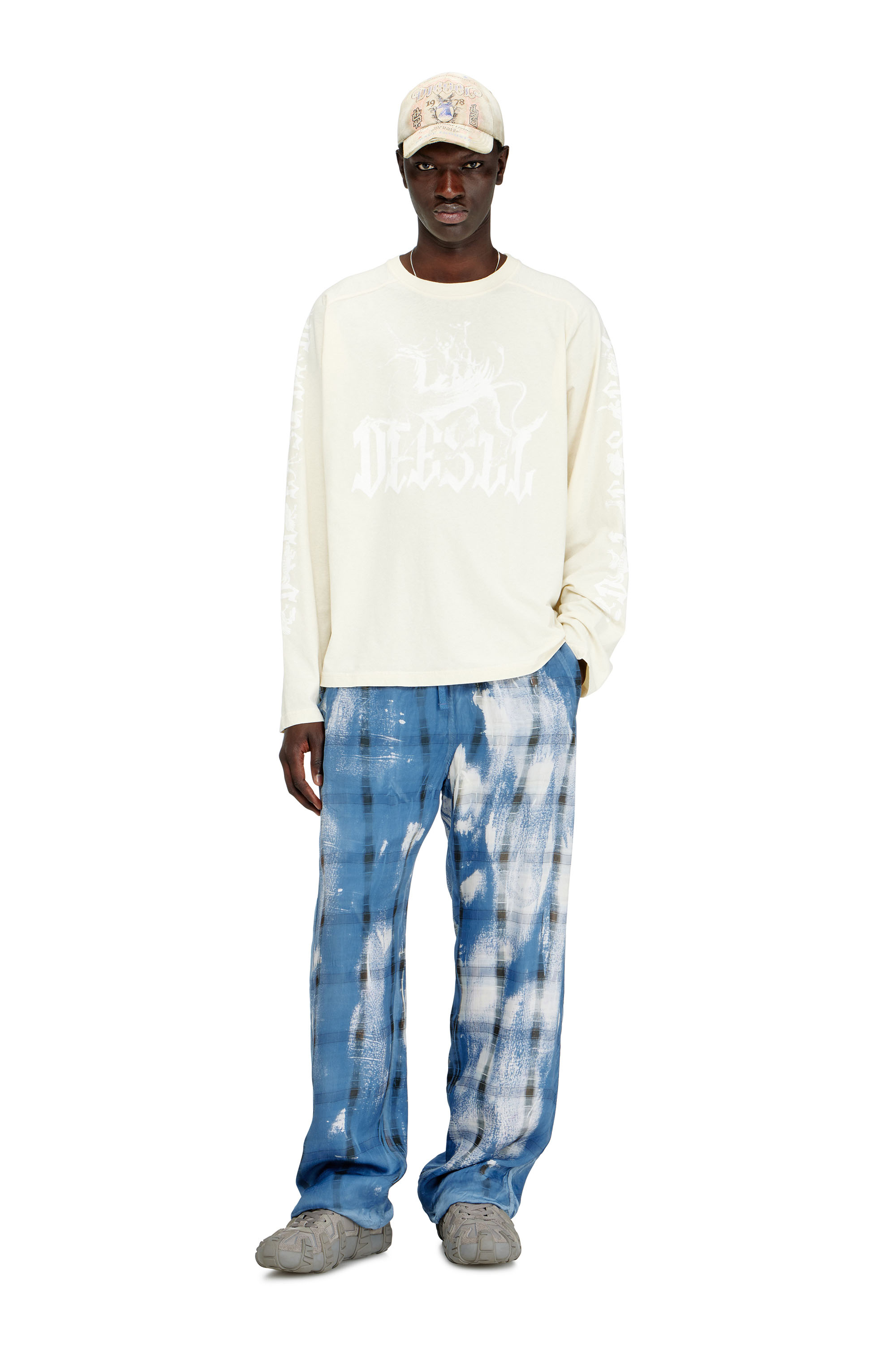 Diesel - T-KIMMO, Male's Long-sleeve T-shirt in cotton and hemp in ホワイト - 2