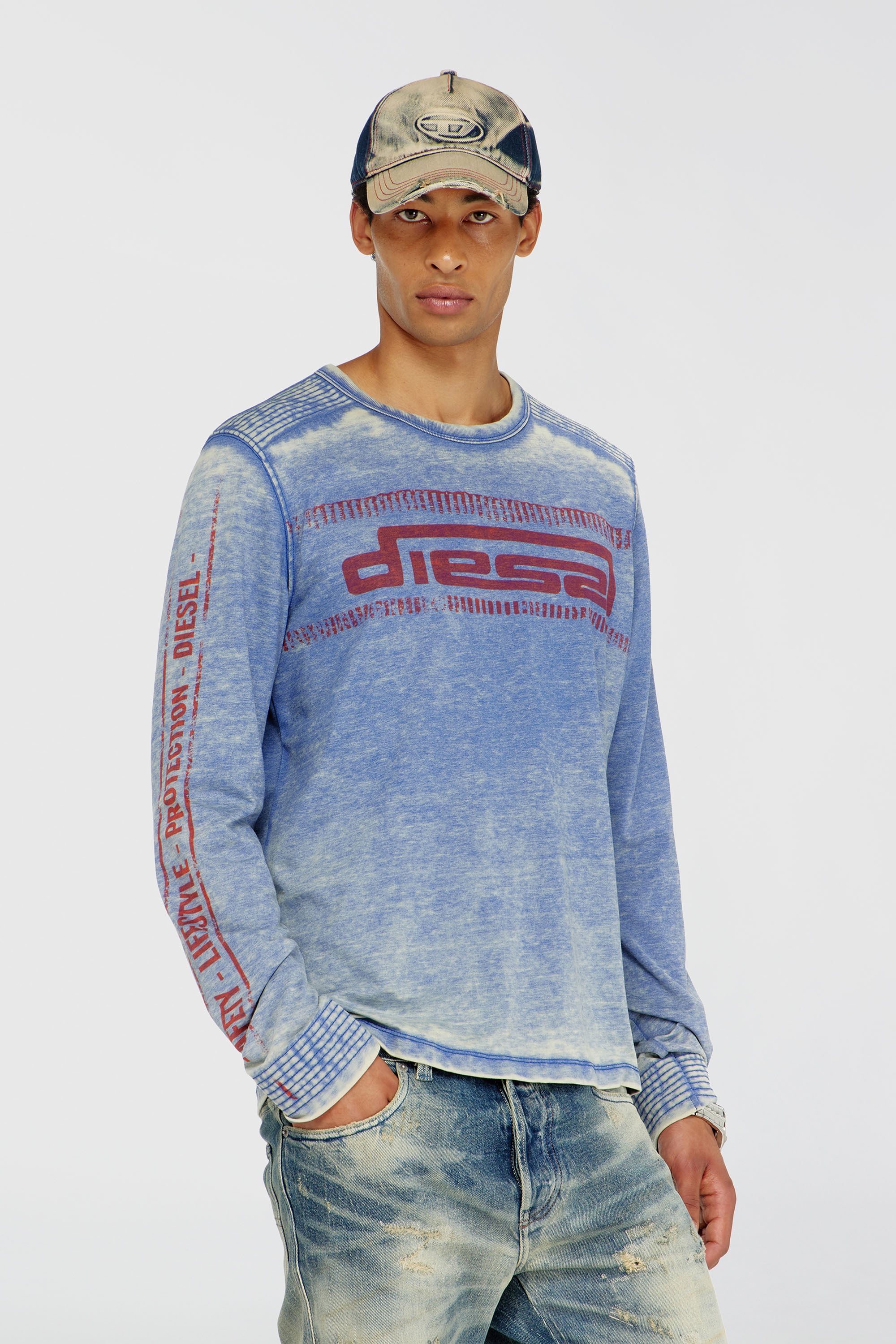 Diesel - T-DOMY-LS, Male's 長袖Tシャツ in ミディアムブルー - 1