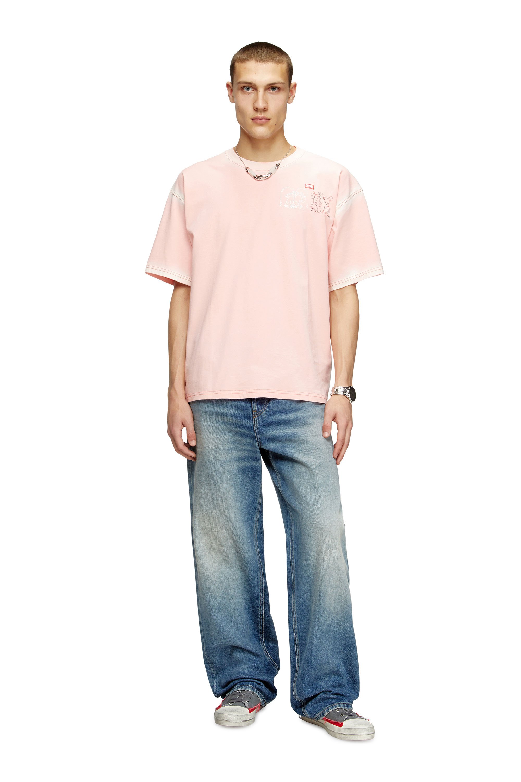Diesel - T-BOXT-T10, Male's T-shirt with sword print in ピンク / ホワイト - 2