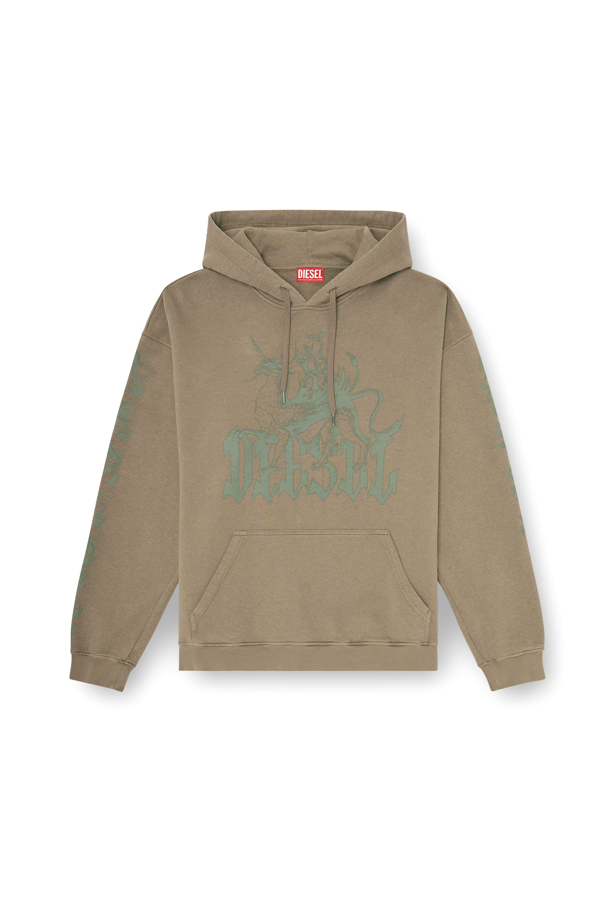 Diesel - S-GRIFFON, Male's Treated hoodie with griffin print in ライトブラウン - 3