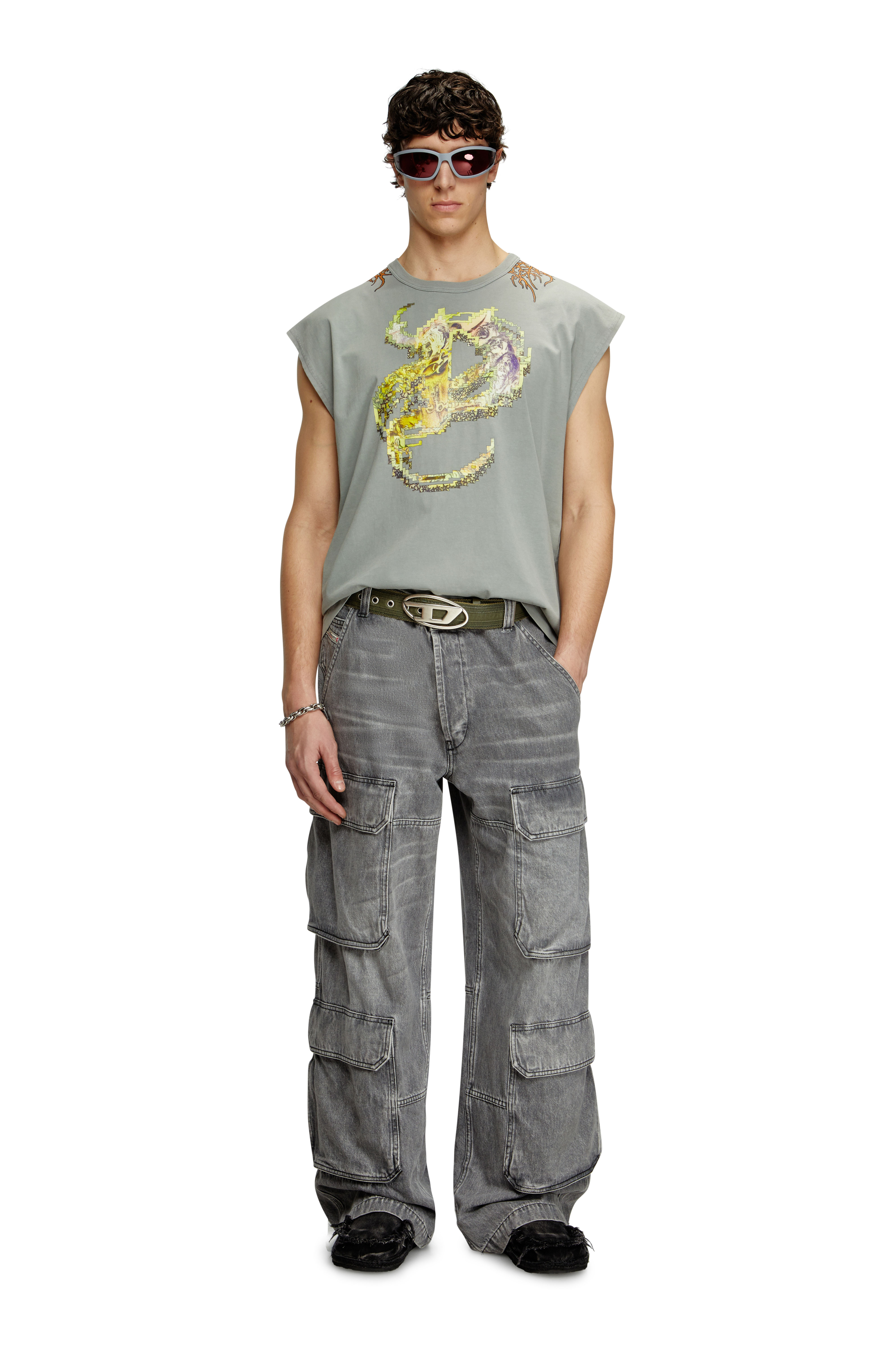 Diesel - T-BOXT-SL-R1, Male's Tank top with tattoo graphics in グレー - 2