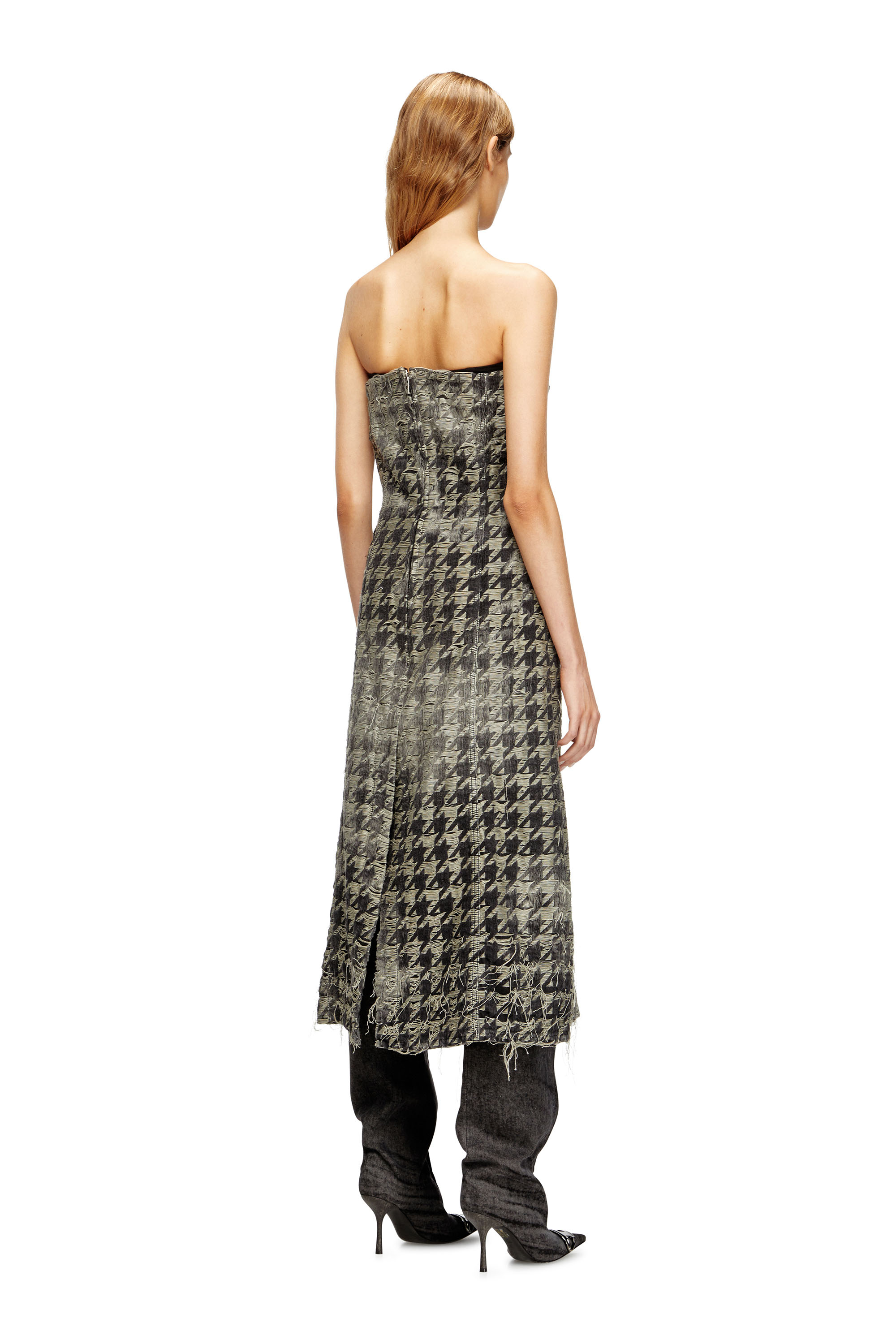 Diesel - DE-OLIVIA-FSH, Female's Midi dress in houndstooth-weave denim in ブラック/ホワイト - 4