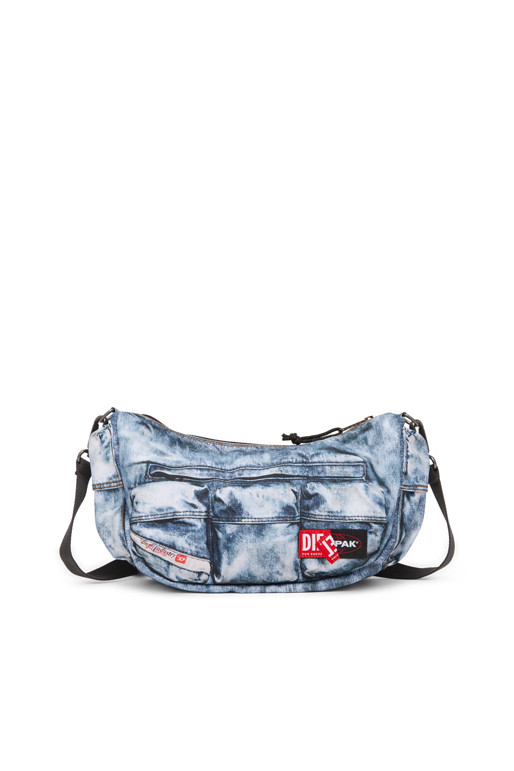 Diesel - DIESEL SHOULDER BAG, Unisex's Multipocket bag in trompe l'oeil denim in ブルー - 1