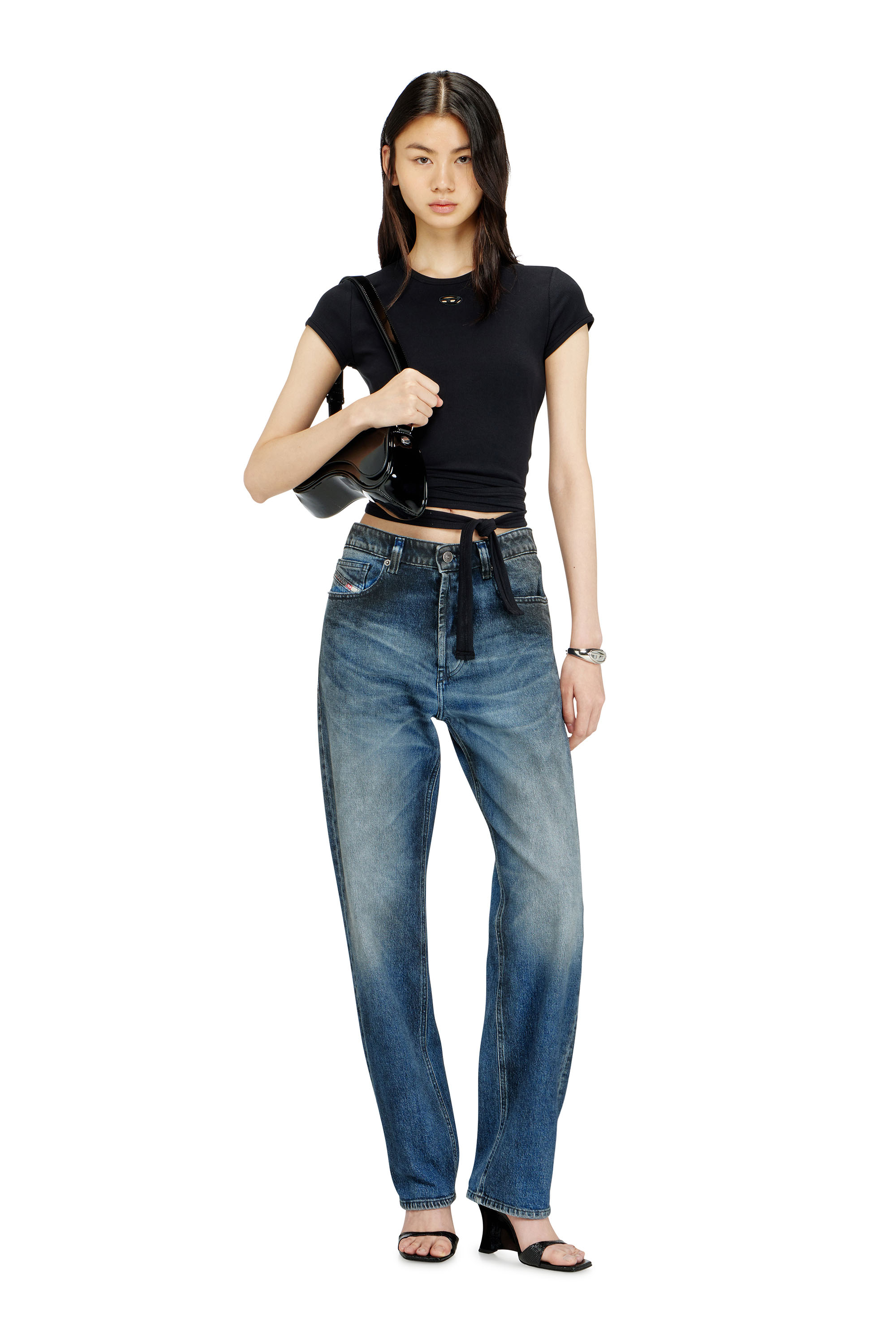 Diesel - T-BUNNY-TAIL-S1, Female's Ribbed top with wrap-around laces in ブラック - 2