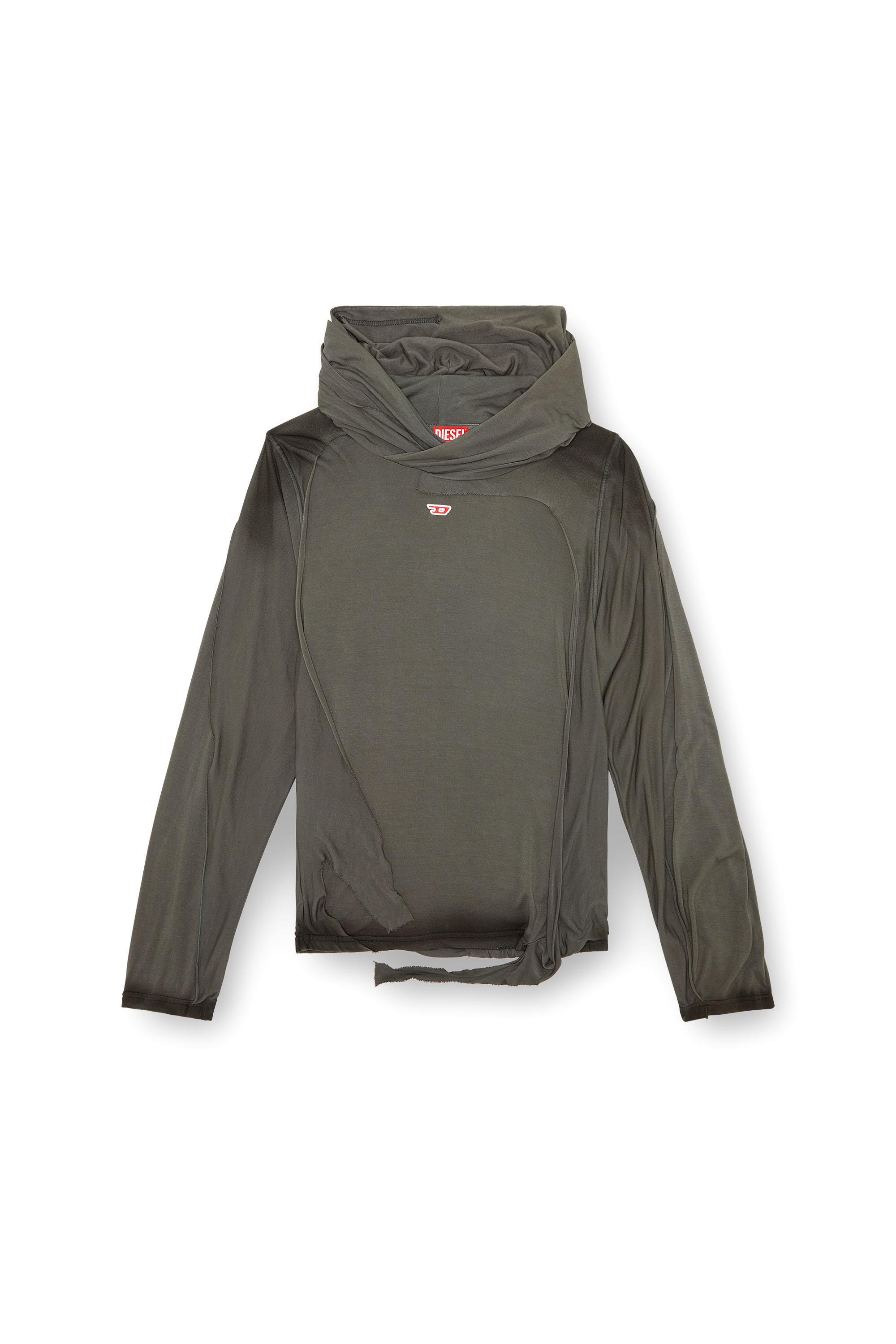 Diesel - T-AGO, Female's Destroyed hooded top in layered jersey in ダークグレー - 3