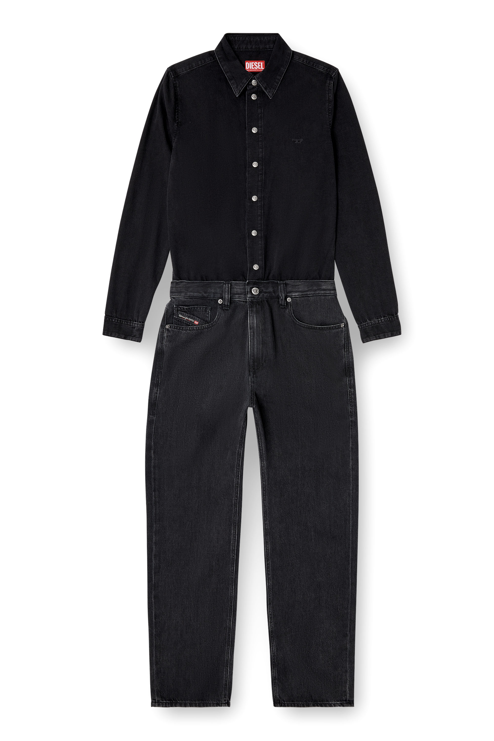 Diesel - DE-SWING, Female's Denim jumpsuit with shirt collar in ブラック - 5