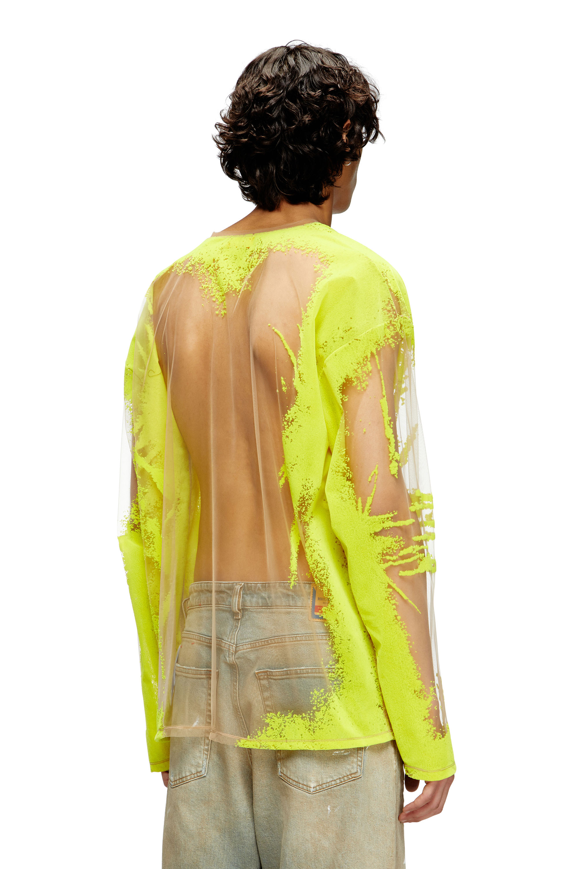 Diesel - T-HASSAN-LS-A, Unisex's Long-sleeve nylon T-shirt with lyrics print in イエロー - 4