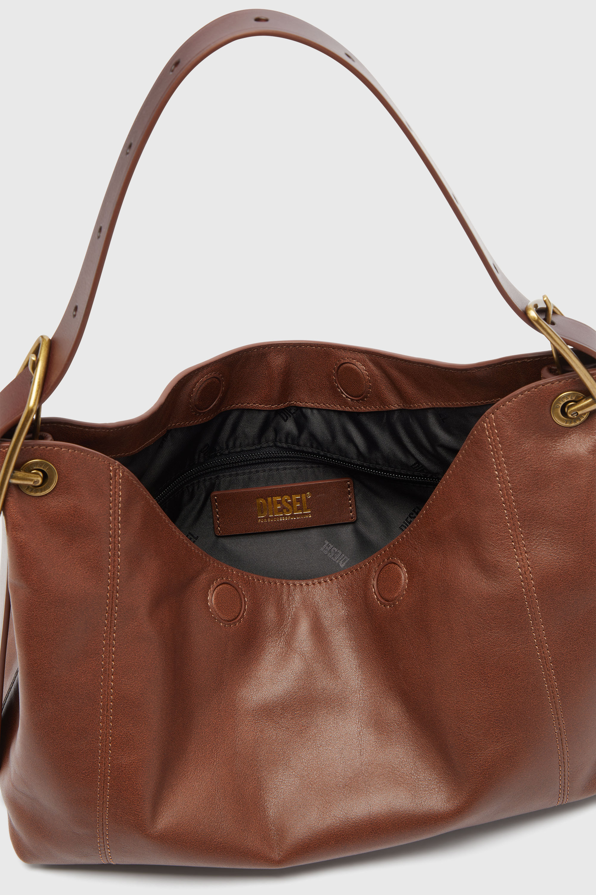 Diesel - D-LINE HOBO S, Female's D-Line-Shoulder bag in leather in ダークブラウン - 4