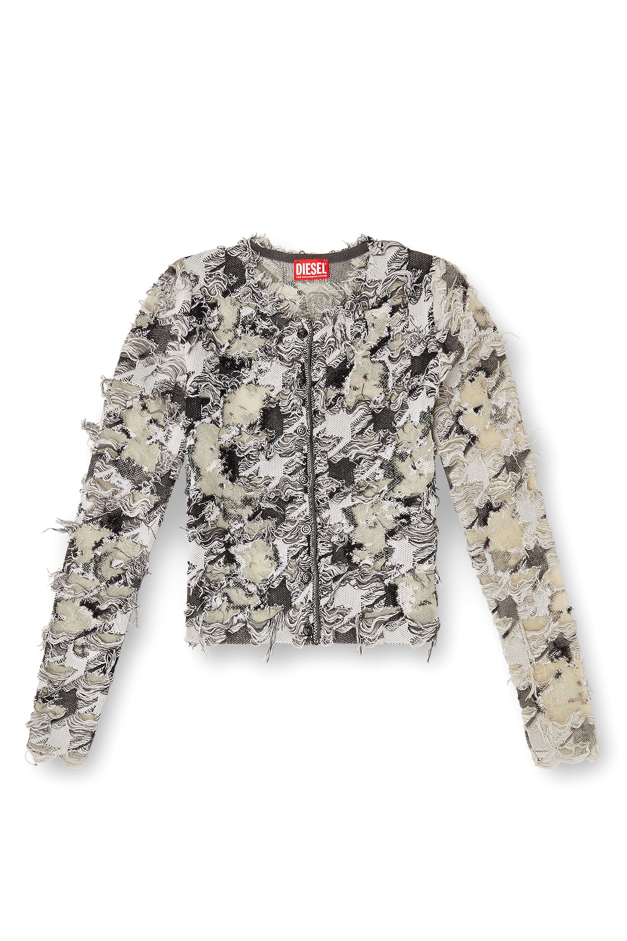 Diesel - M-SIBYLLA, Female's Cardigan in devoré houndstooth jacquard in グレー/ホワイト - 3
