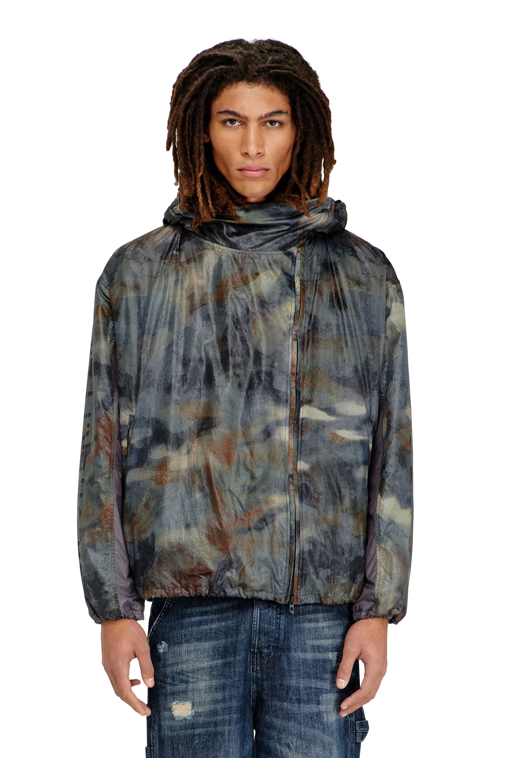 Diesel - J-SQUAD-BMCX, Male's Windbreaker with abstract print in ブルー/ブラウン - 1