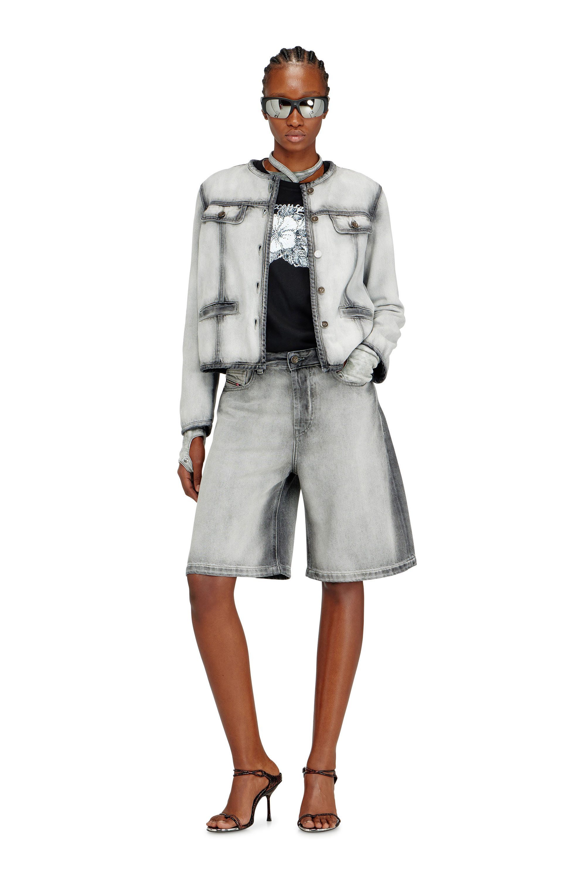 Diesel - DE-SIRE-SHORT-FSI, Female's Shorts in soft skeleton denim in グレー - 1