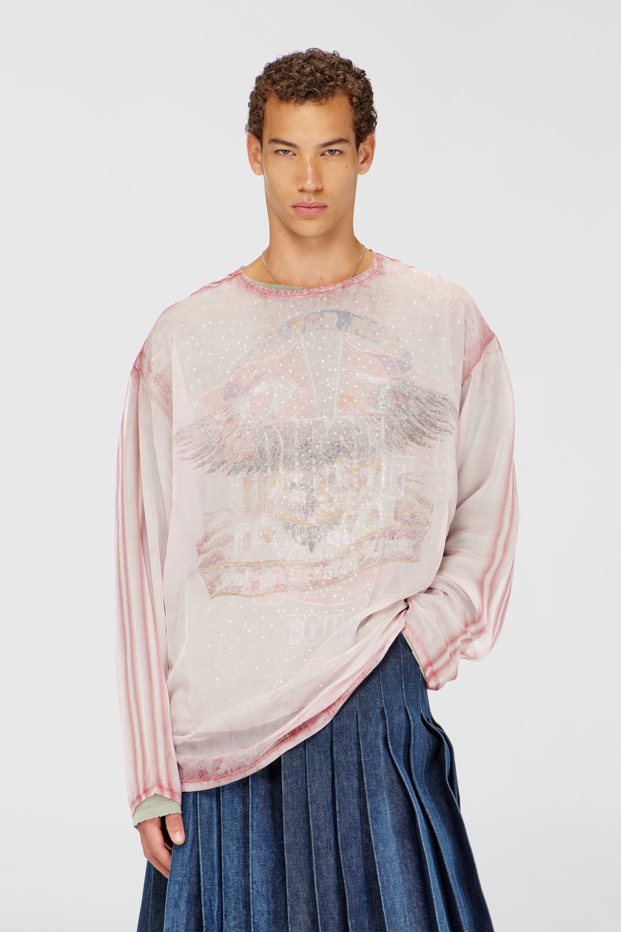 Diesel - T-DOUBLEX-LS, Male's Sheer chiffon top with concert graphics in フェースパウダー - 1