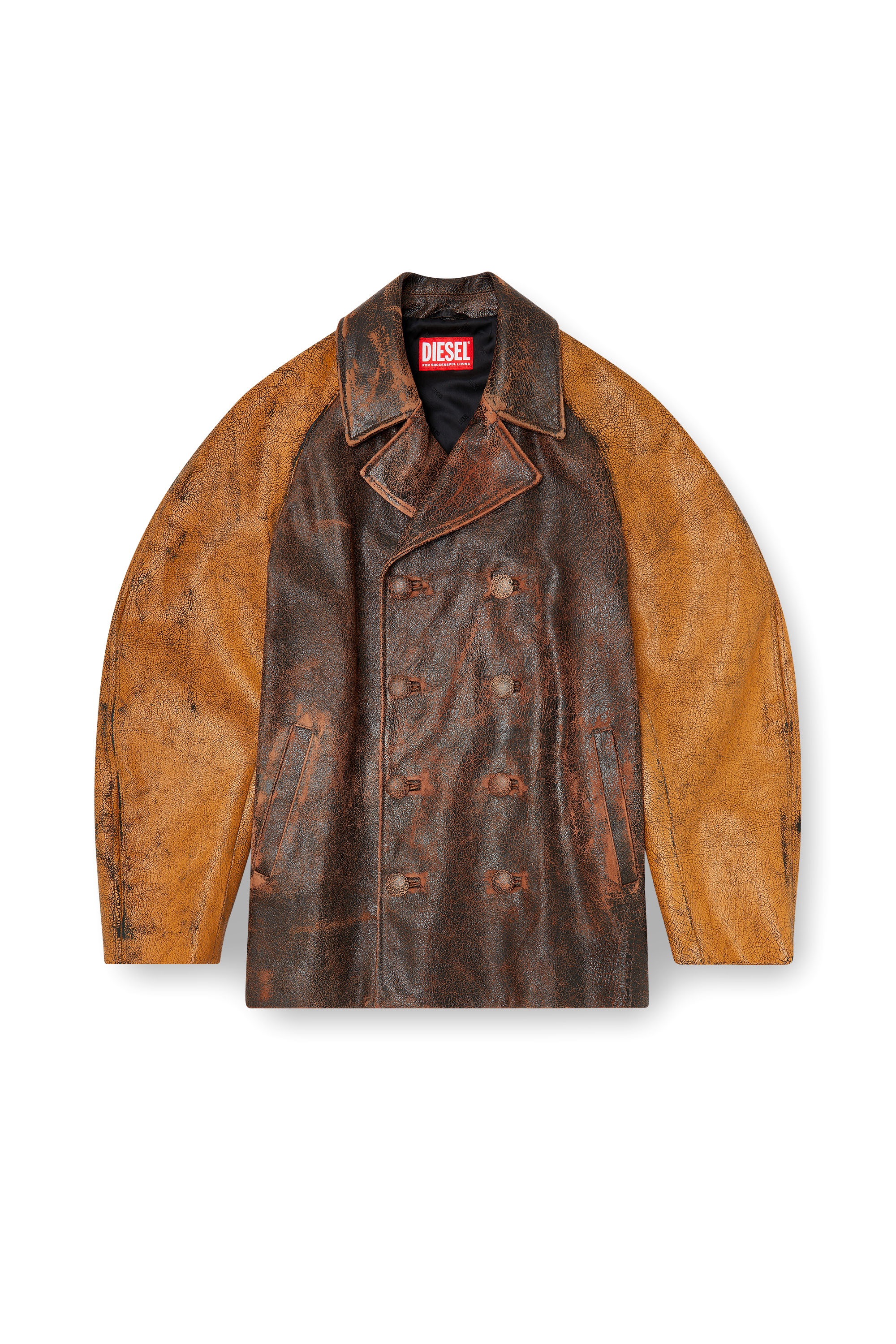 Diesel - L-NAHUN, Male's Cocoon peacoat in crackle leather in ブラウン - 2