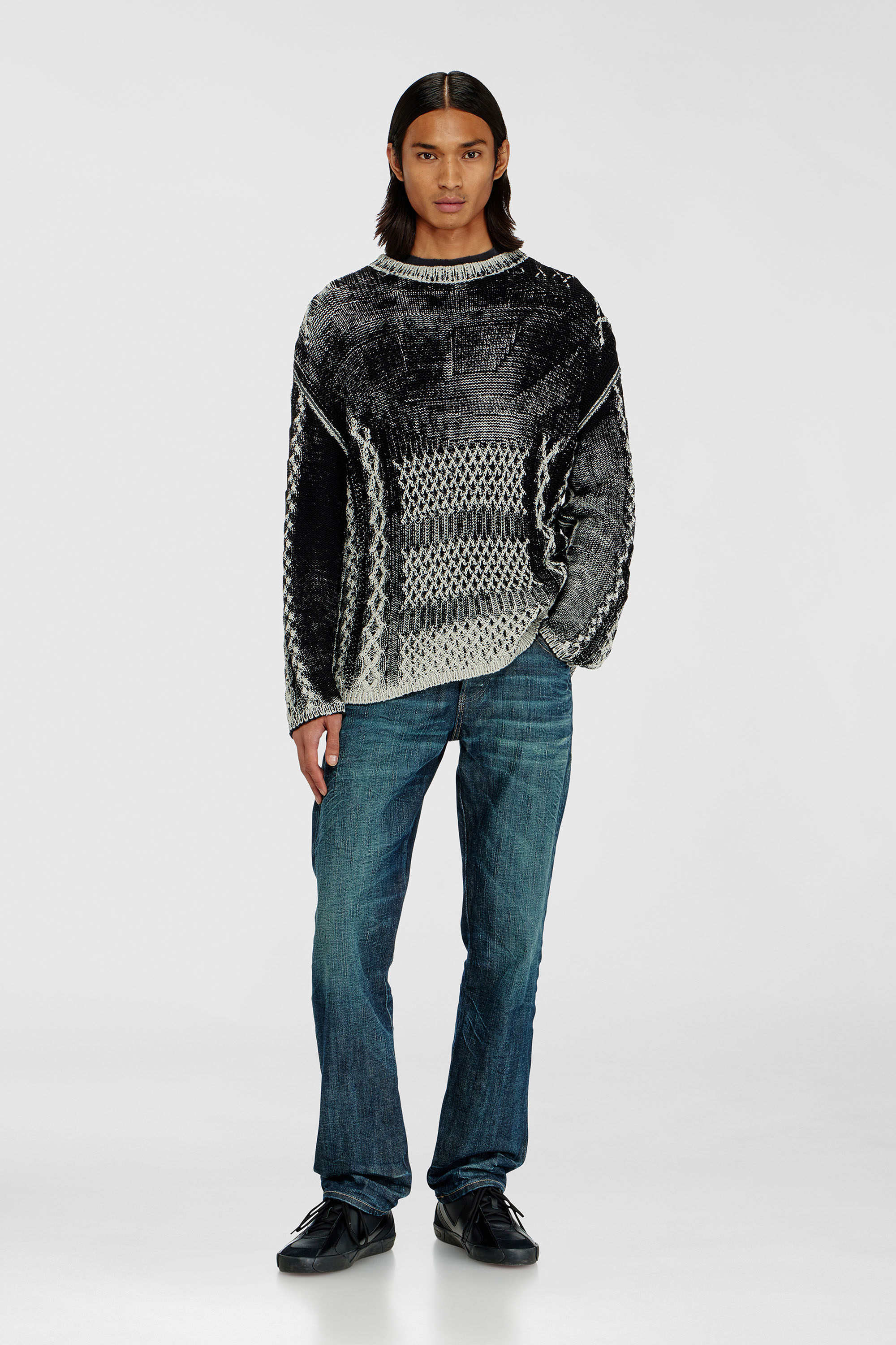 Diesel - K-MIONE, Male's プルオーバーニット in グレー/ブラック - 2