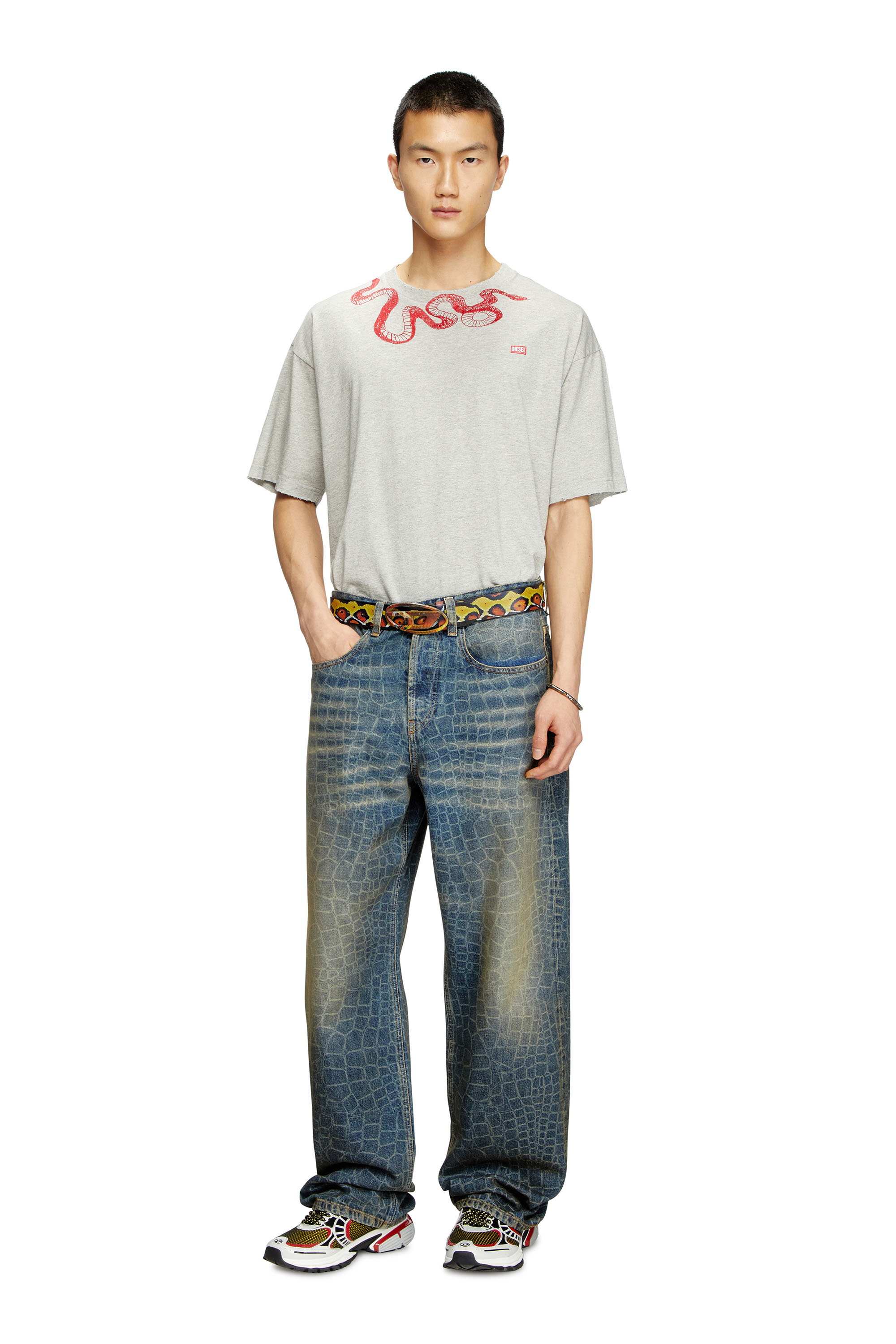 Diesel - CL-T-BOXT-MEL-SNAKE, Unisex's T-shirt with snake embroidery in グレー - 1