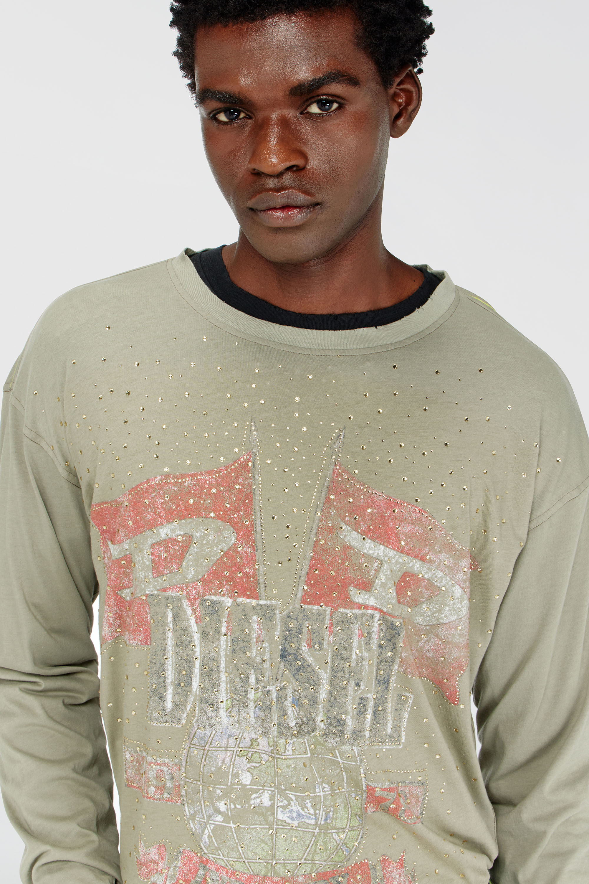 Diesel - T-GERI-LS-A, Male's Long-sleeve T-shirt with concert graphics and crystals in null - 4