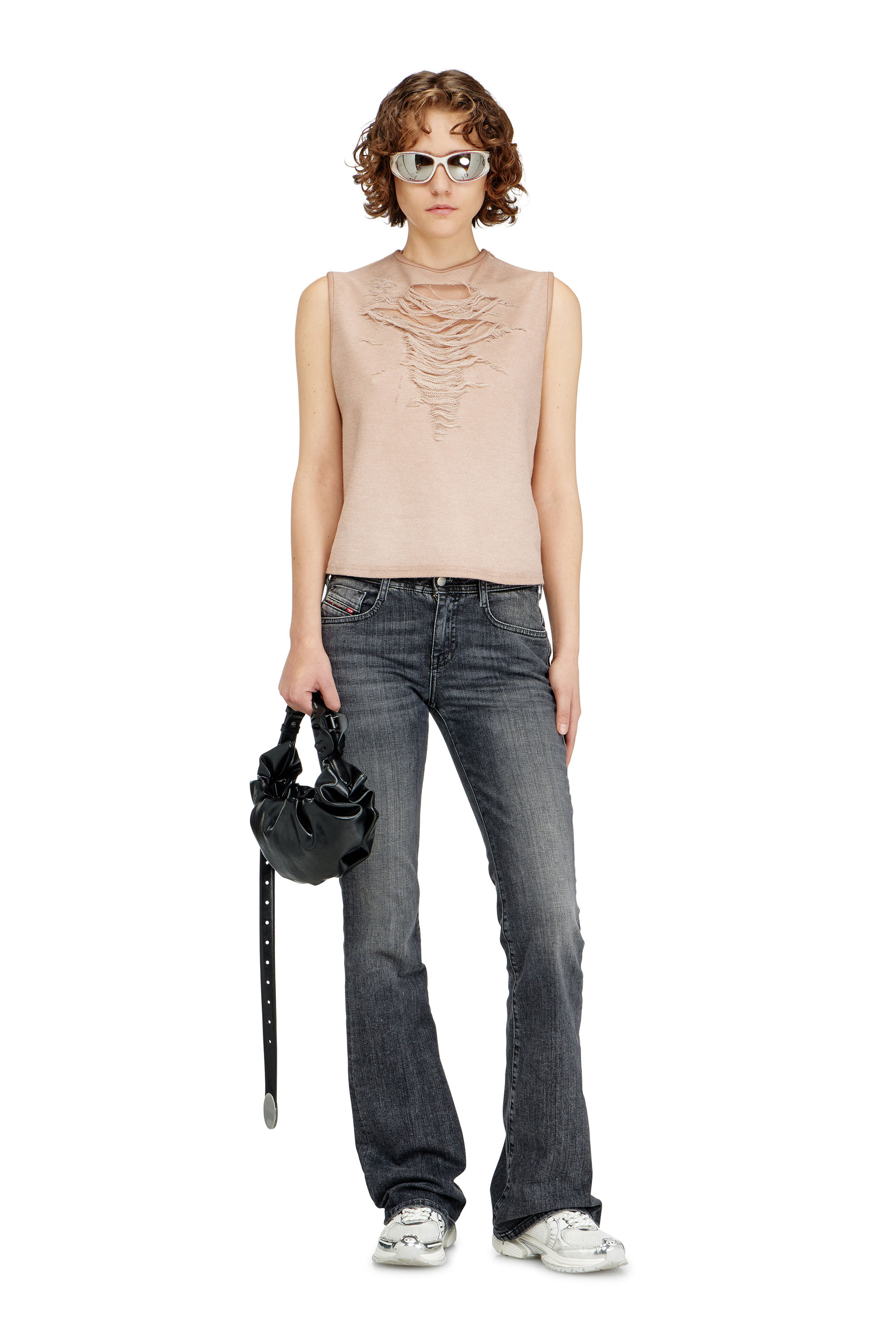 Diesel - T-YASY-S1, Female's Sleeveless top with devor&eacute; threads in ピンク / ホワイト - 1