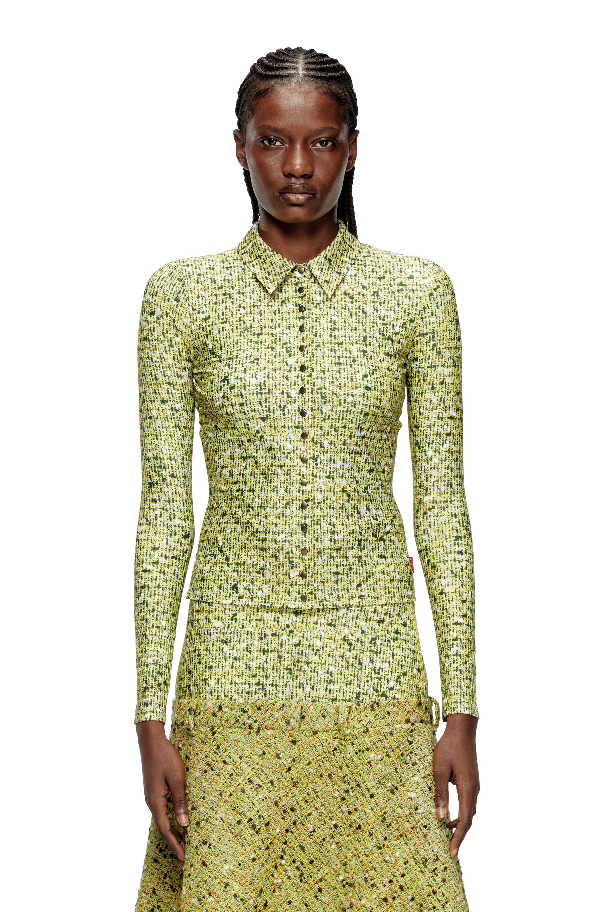 Diesel - C-ELAZ-BC, Female's Stretch fabric shirt with bouclé print in イエロー - 1