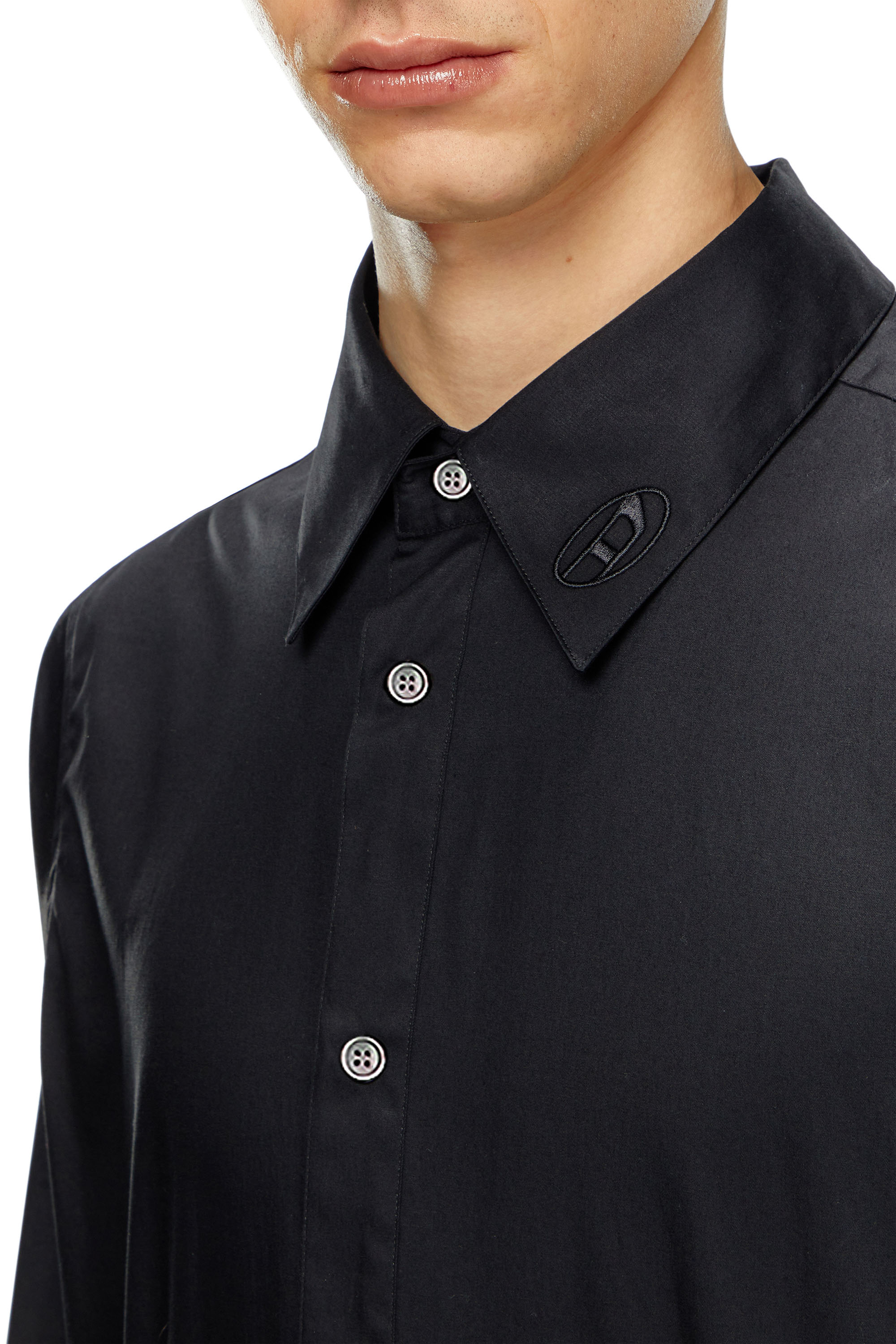 Diesel - S-FITTY-A, Male's Formal shirt with logo-embroidered collar in ブラック - 5