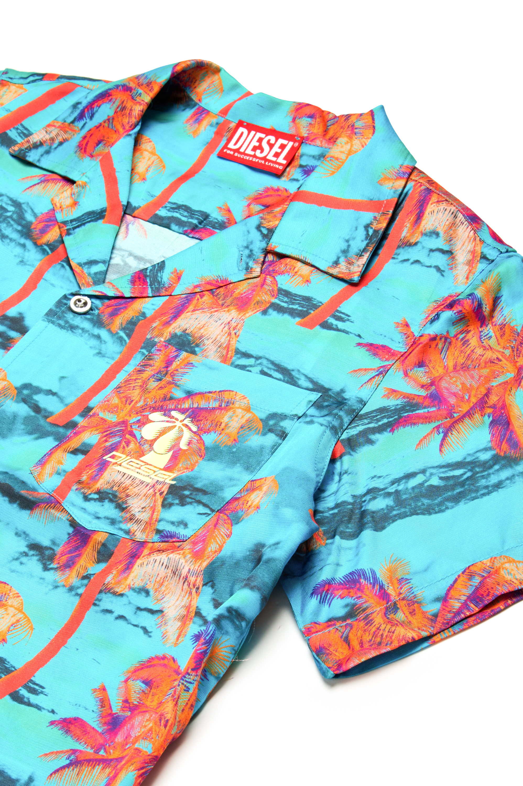 Diesel - MCBMOWTADRIAN, Male's Bowling shirt with palm tree motif in マルチカラー/ブルー - 3