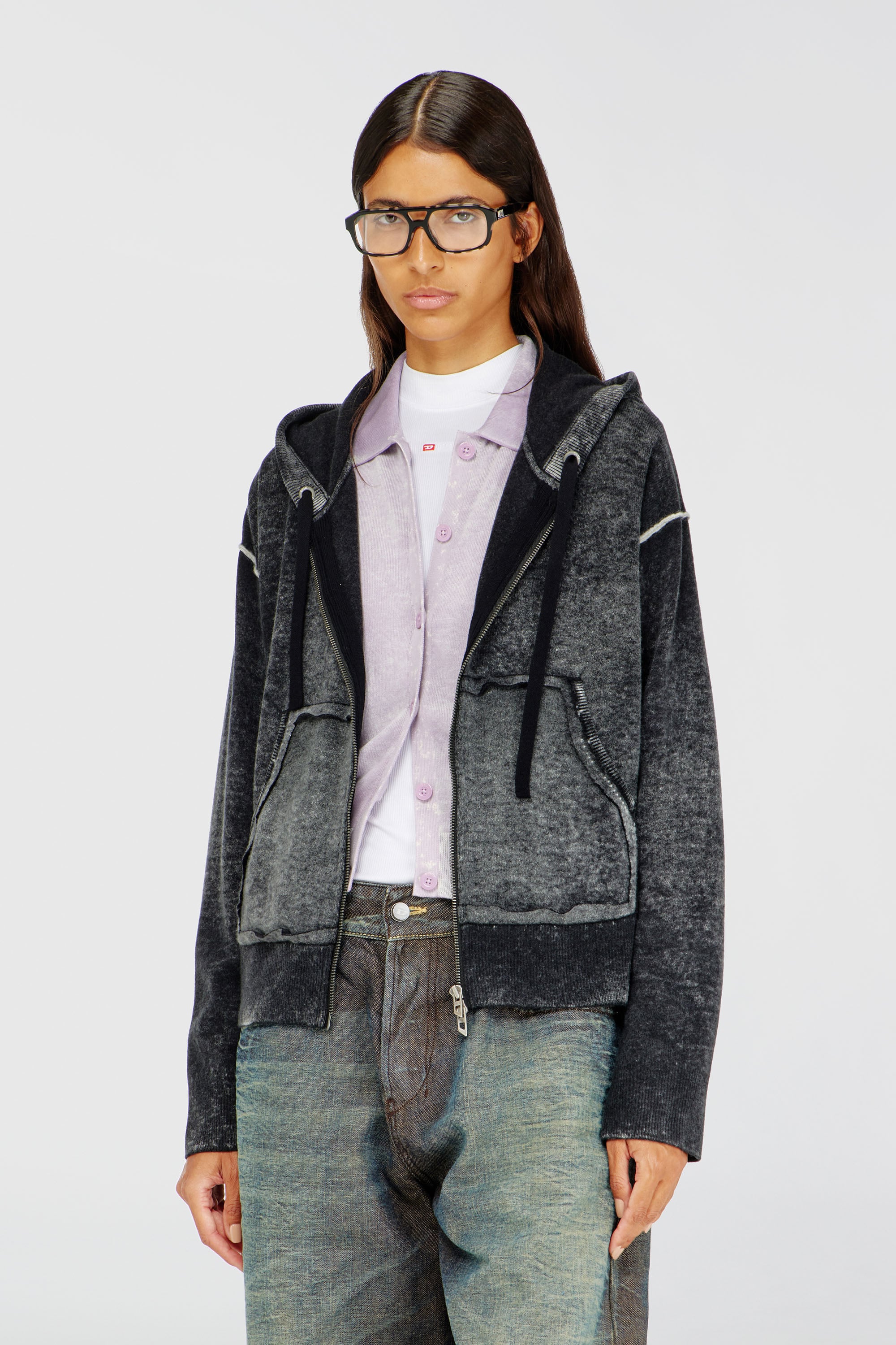 Diesel - M-HERMINE, Female's ニットパーカー in ブラック/グレー - 1