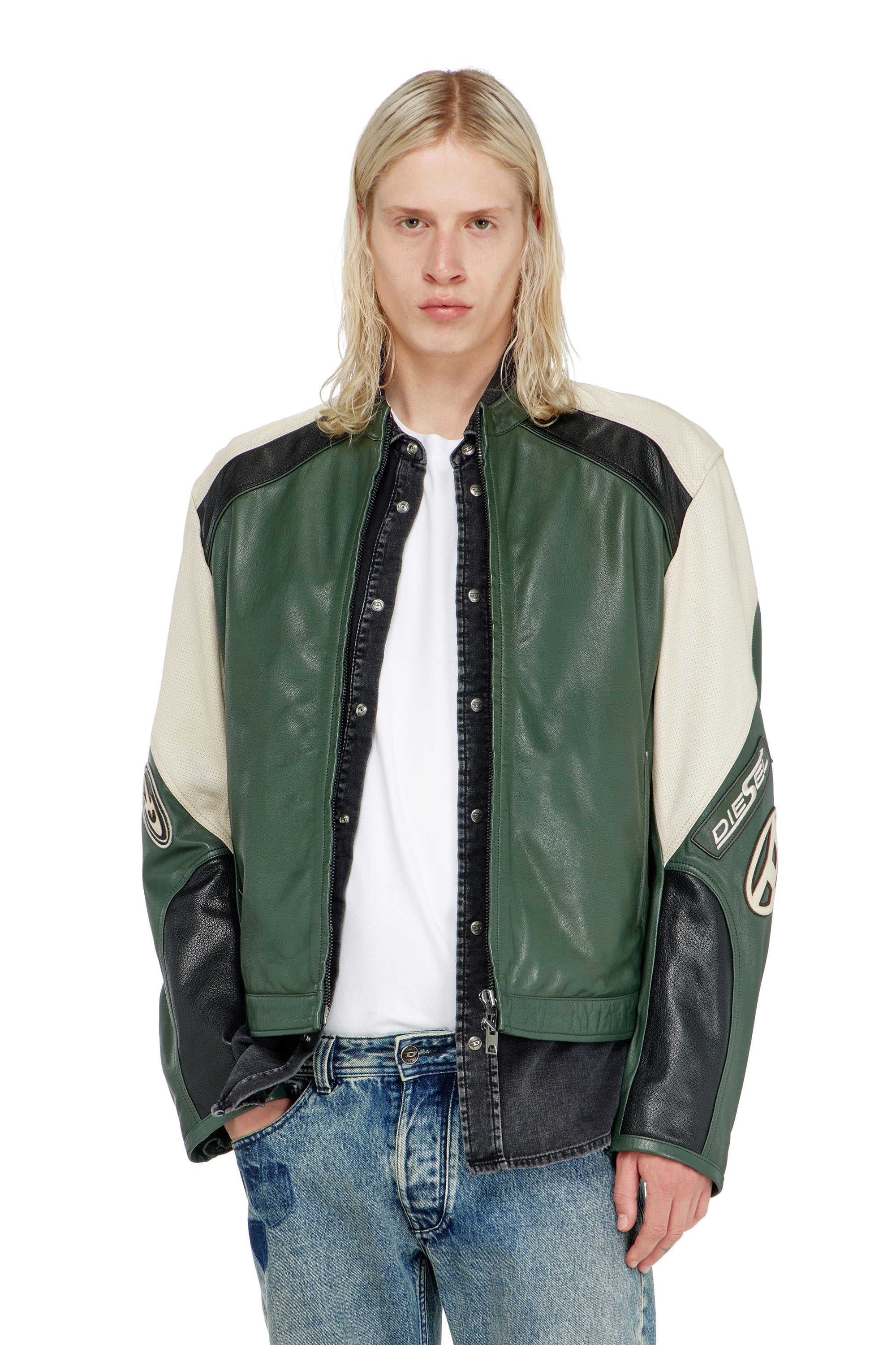 Diesel - L-AHTI, Male's レザージャケット in ベージュ/ブラック - 3