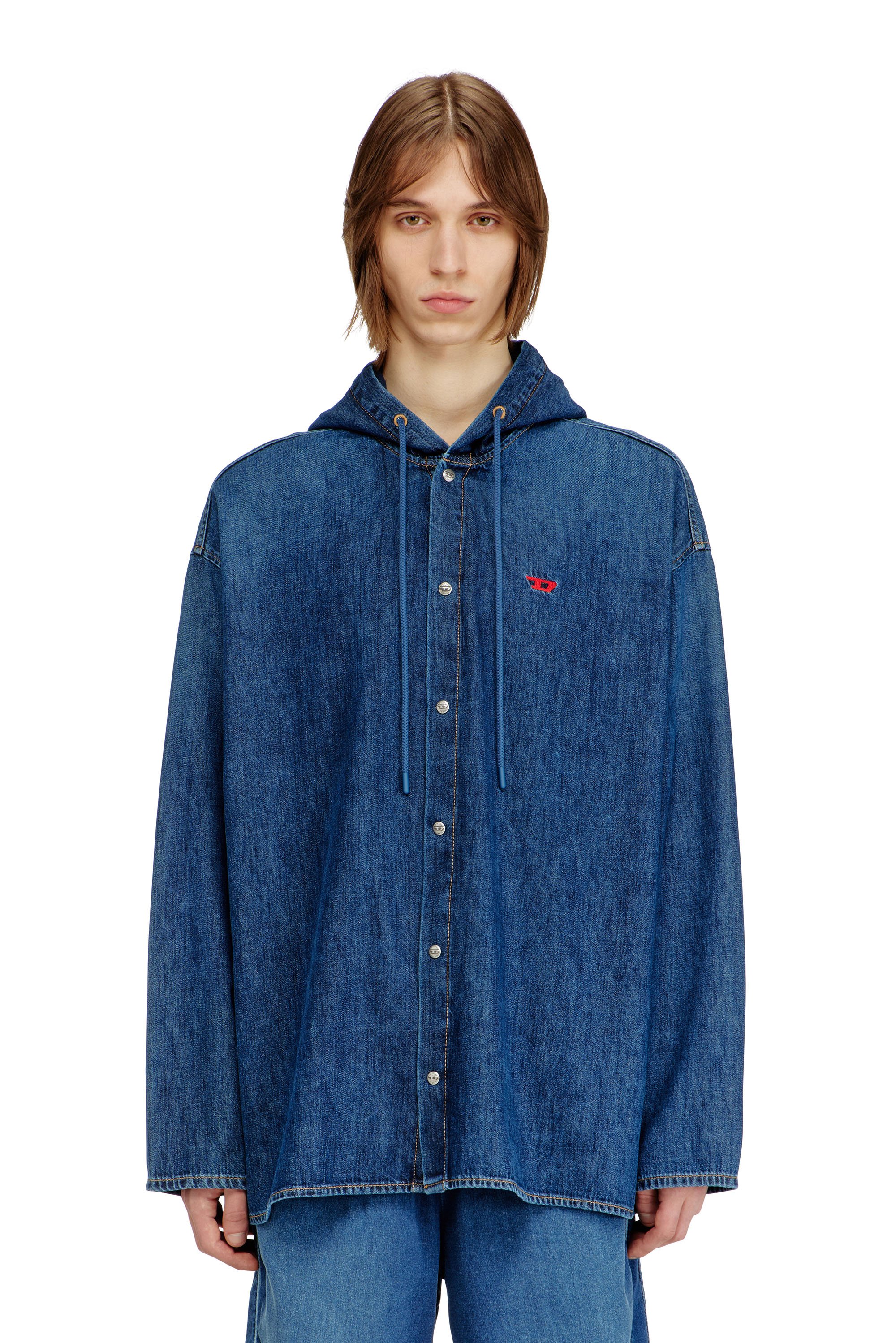 Diesel - D-DEWNY-HOOD, Male's Overshirt in clean-wash denim in ダークブルー - 1
