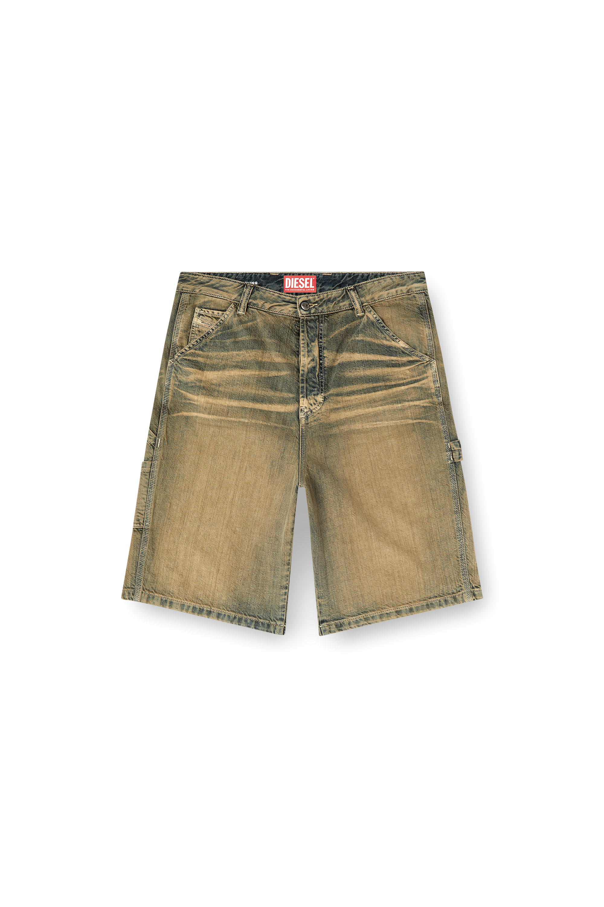 Diesel - D-LIVERY-SHORT, Male's Utility shorts in gold-brush denim in ブラウン/ブルー - 2