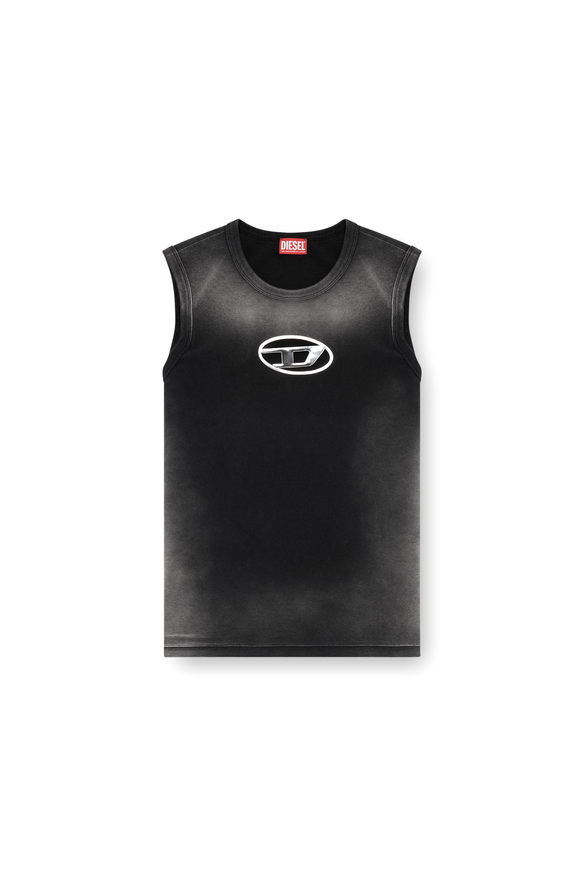 Diesel - T-BRICO, Male's Faded tank top with puffy Oval D in ブラック - 2