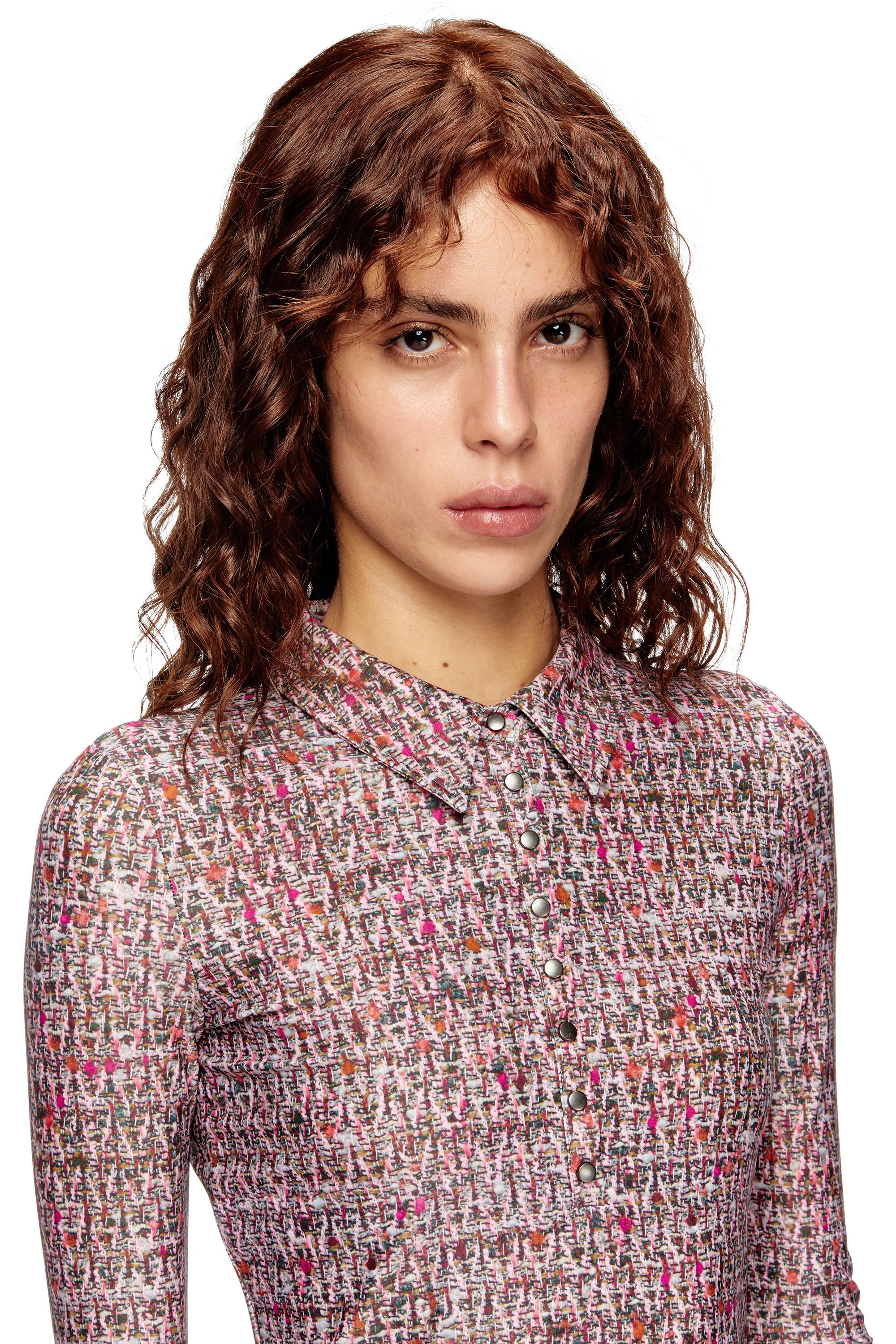 Diesel - D-POLYNA, Female's Lycra dress with bouclé print in ピンク / ホワイト - 4