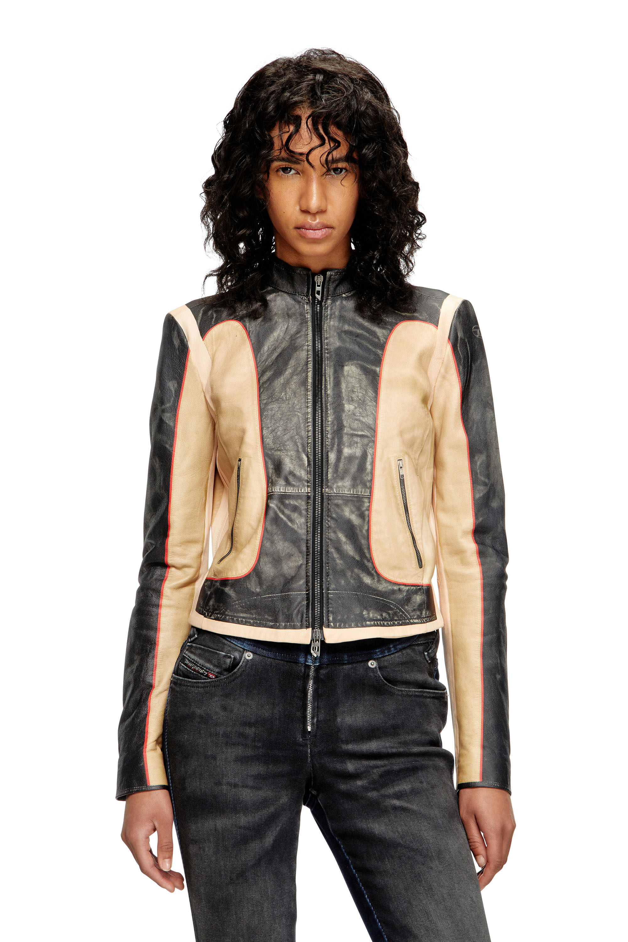 Diesel - L-OONIE, Female's レザージャケット in ベージュ/ブラック - 1