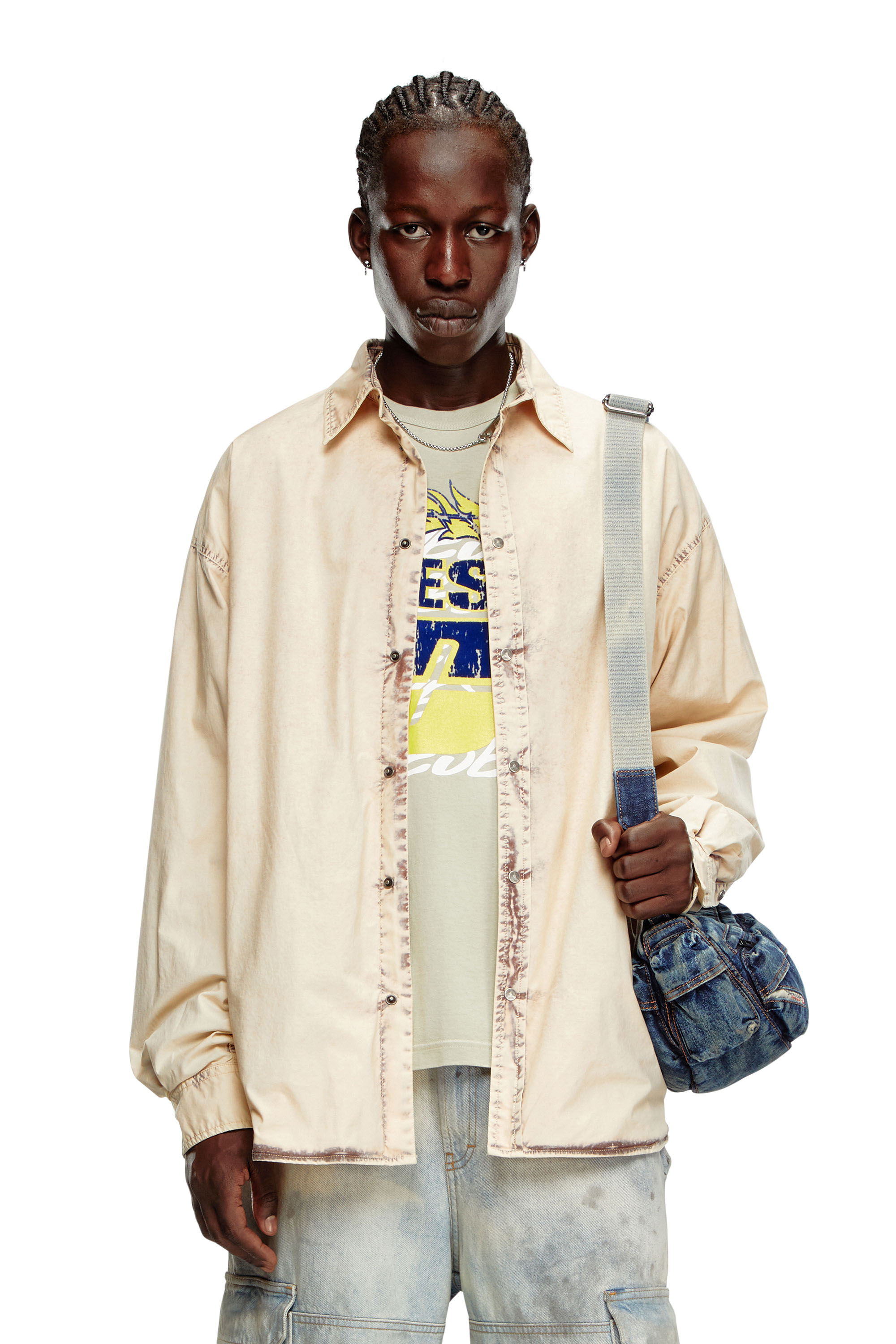 Diesel - S-VEKEN, Male's Shirt in marbled cotton in ベージュ - 1
